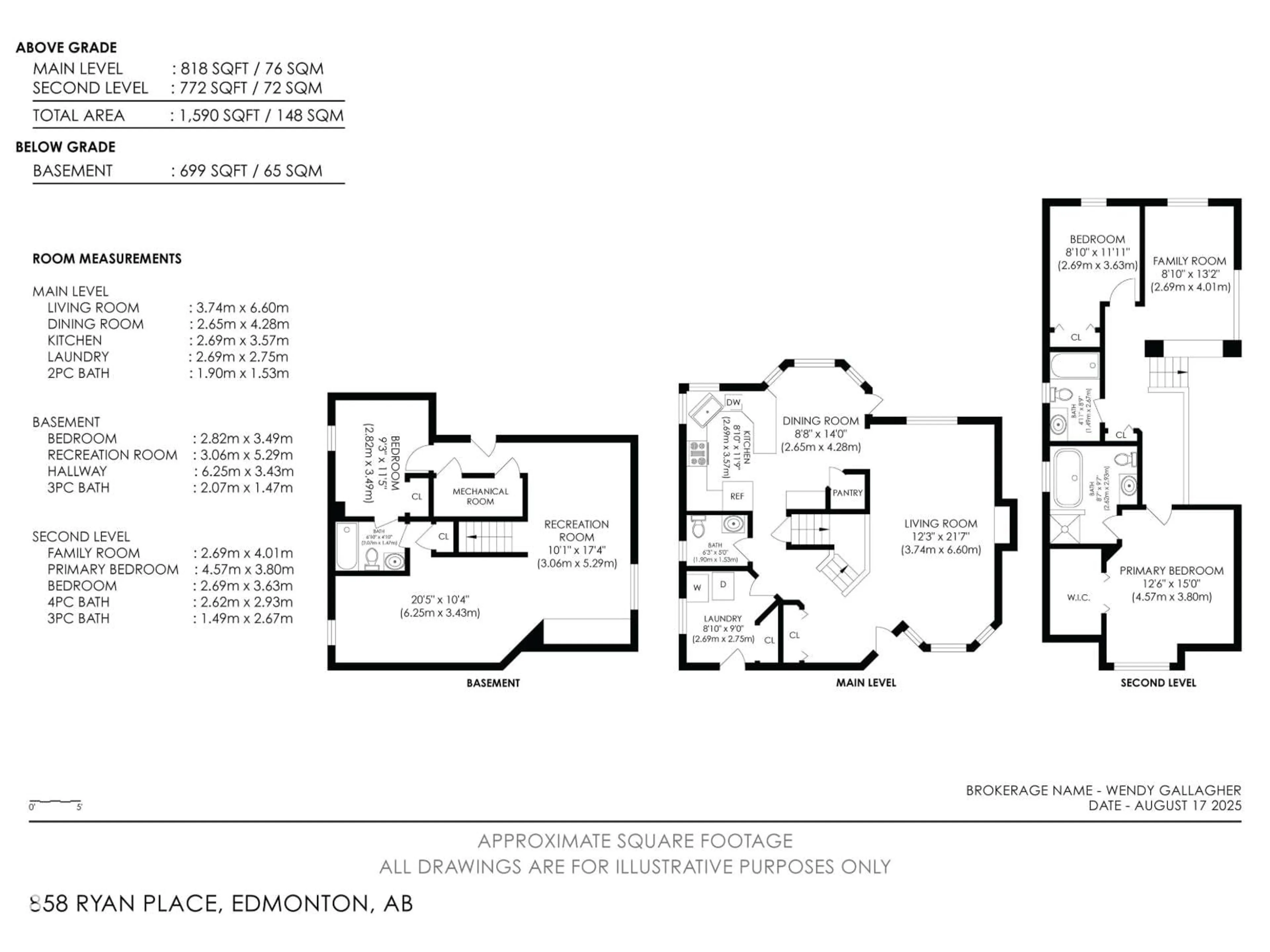 Floor plan for 858 RYAN PL, Edmonton Alberta T6R2N1