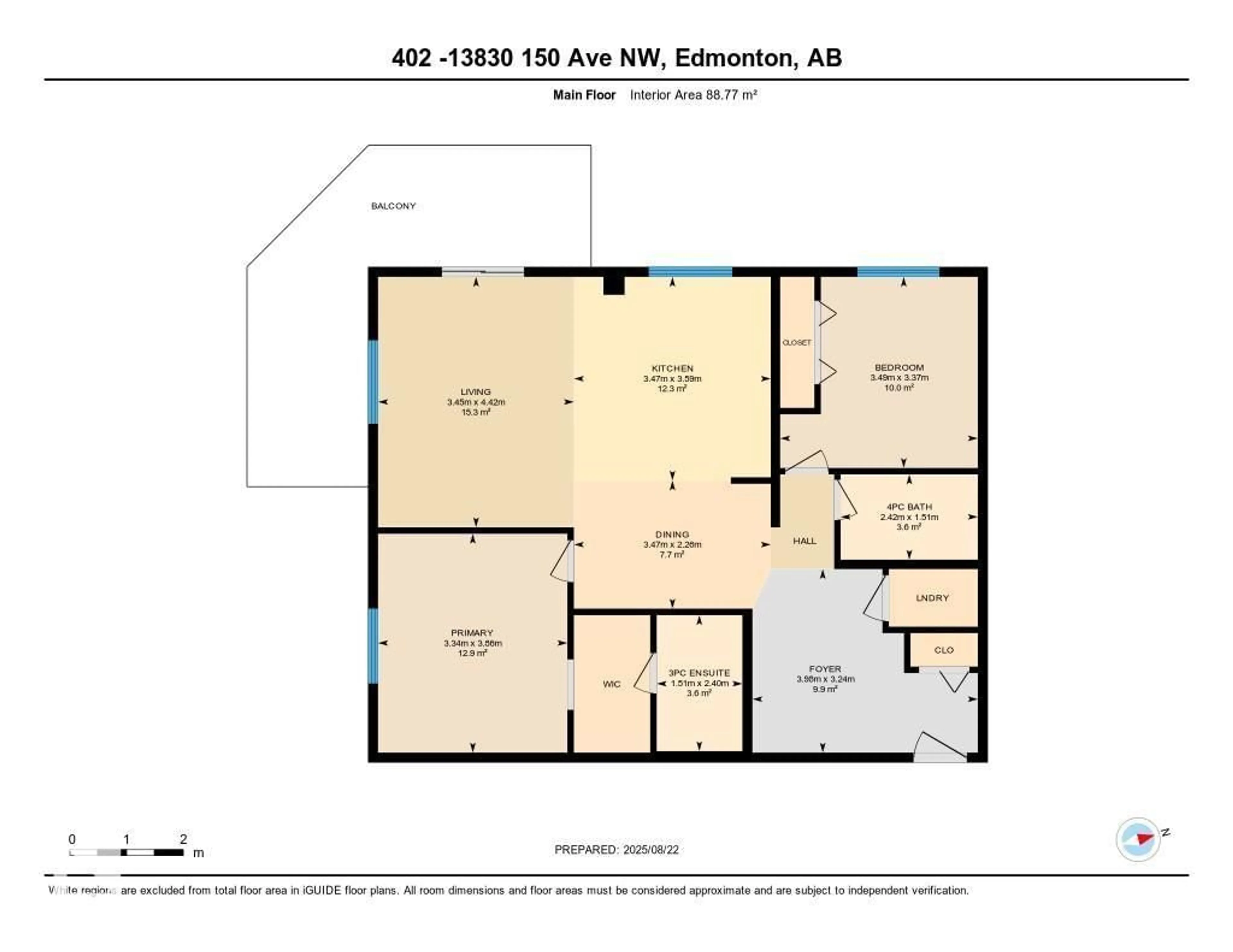 Floor plan for #402 - 13830 150 AV NW, Edmonton Alberta T6V1X2