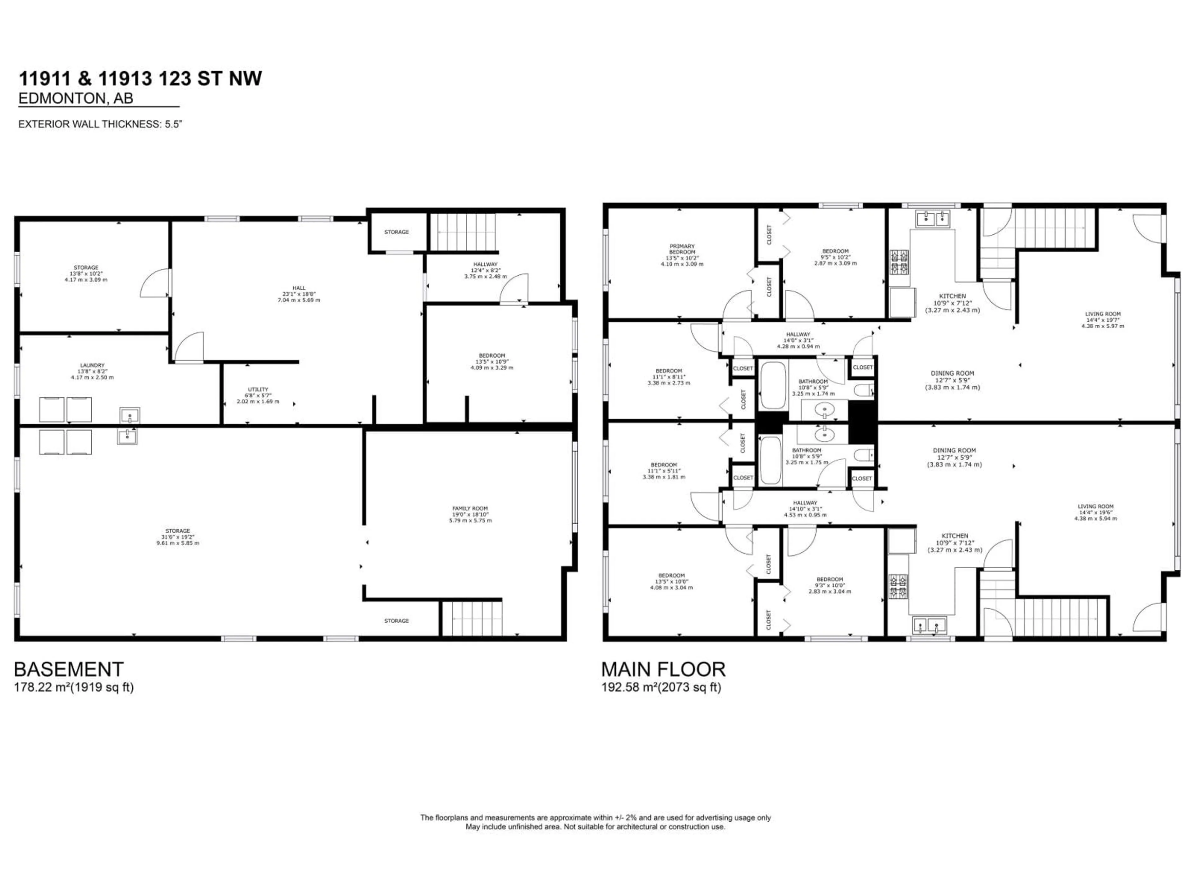 Floor plan for 11911/11913 123 ST, Edmonton Alberta T5M0G4