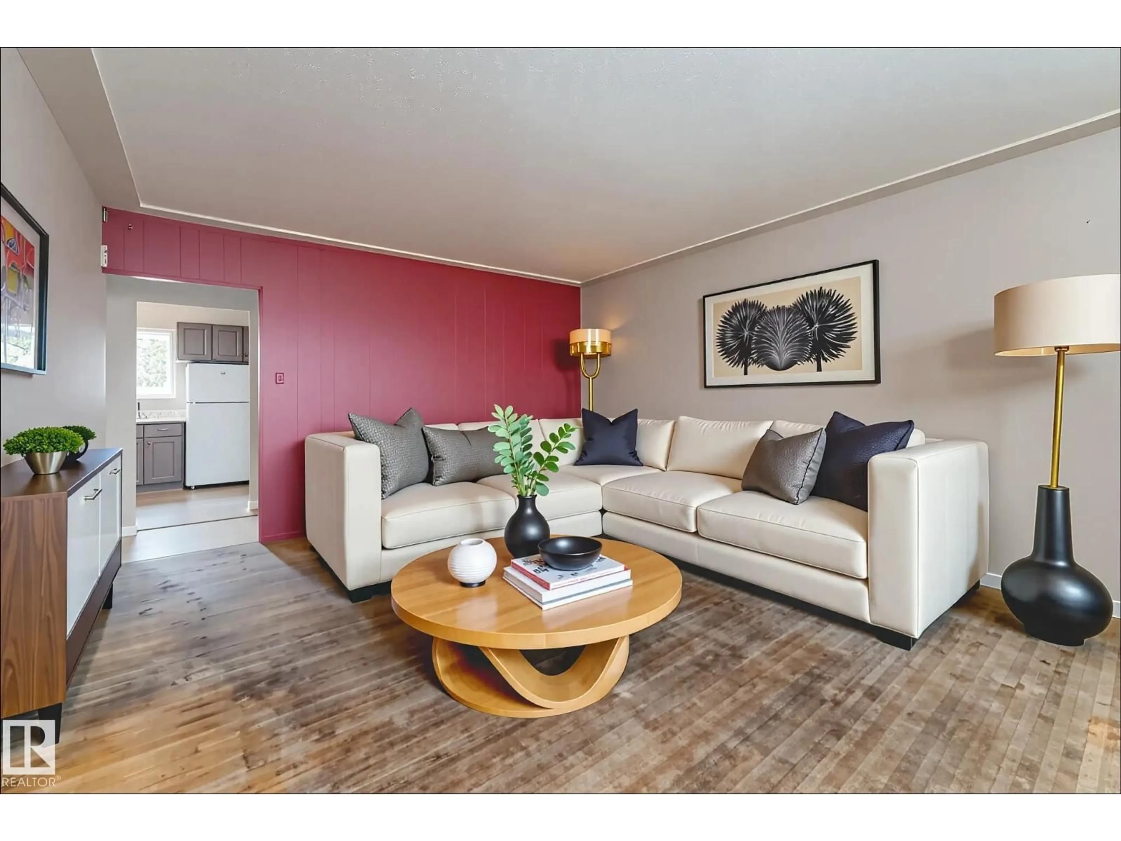 Living room with furniture, wood/laminate floor for 12220 51 ST, Edmonton Alberta T5W3H2