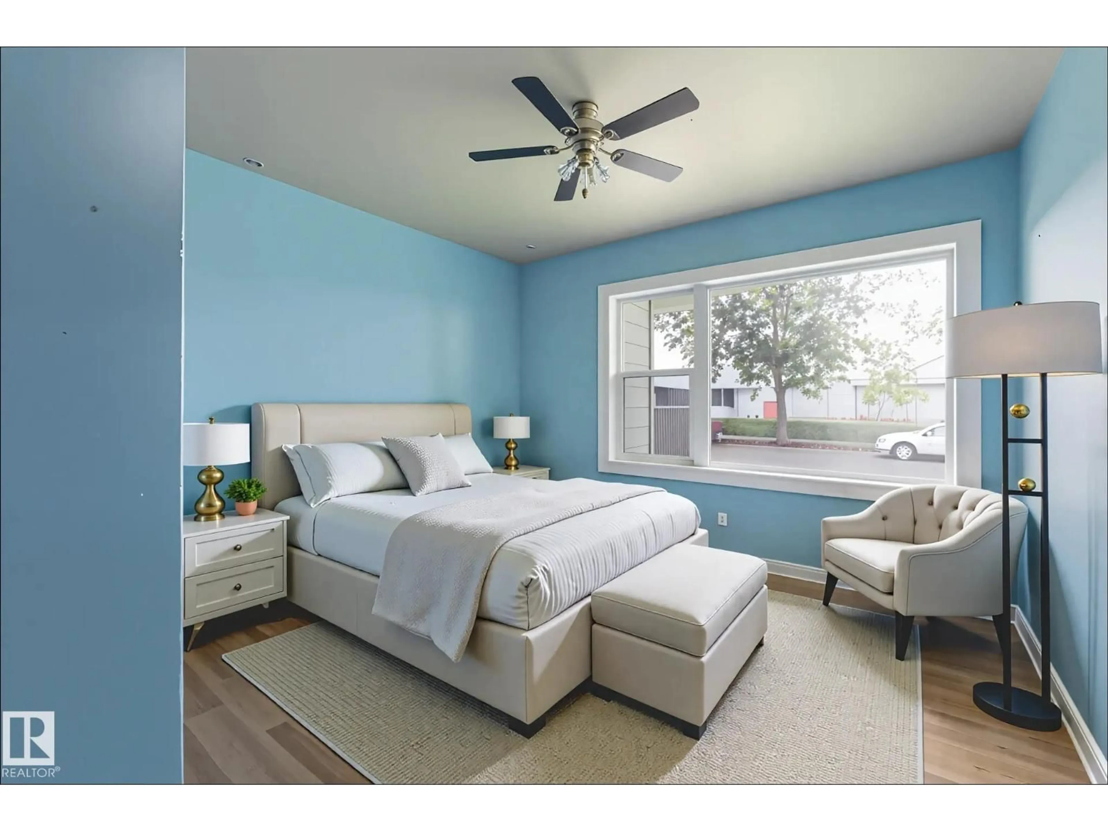 Bedroom with bed, wood/laminate floor for 12220 51 ST, Edmonton Alberta T5W3H2