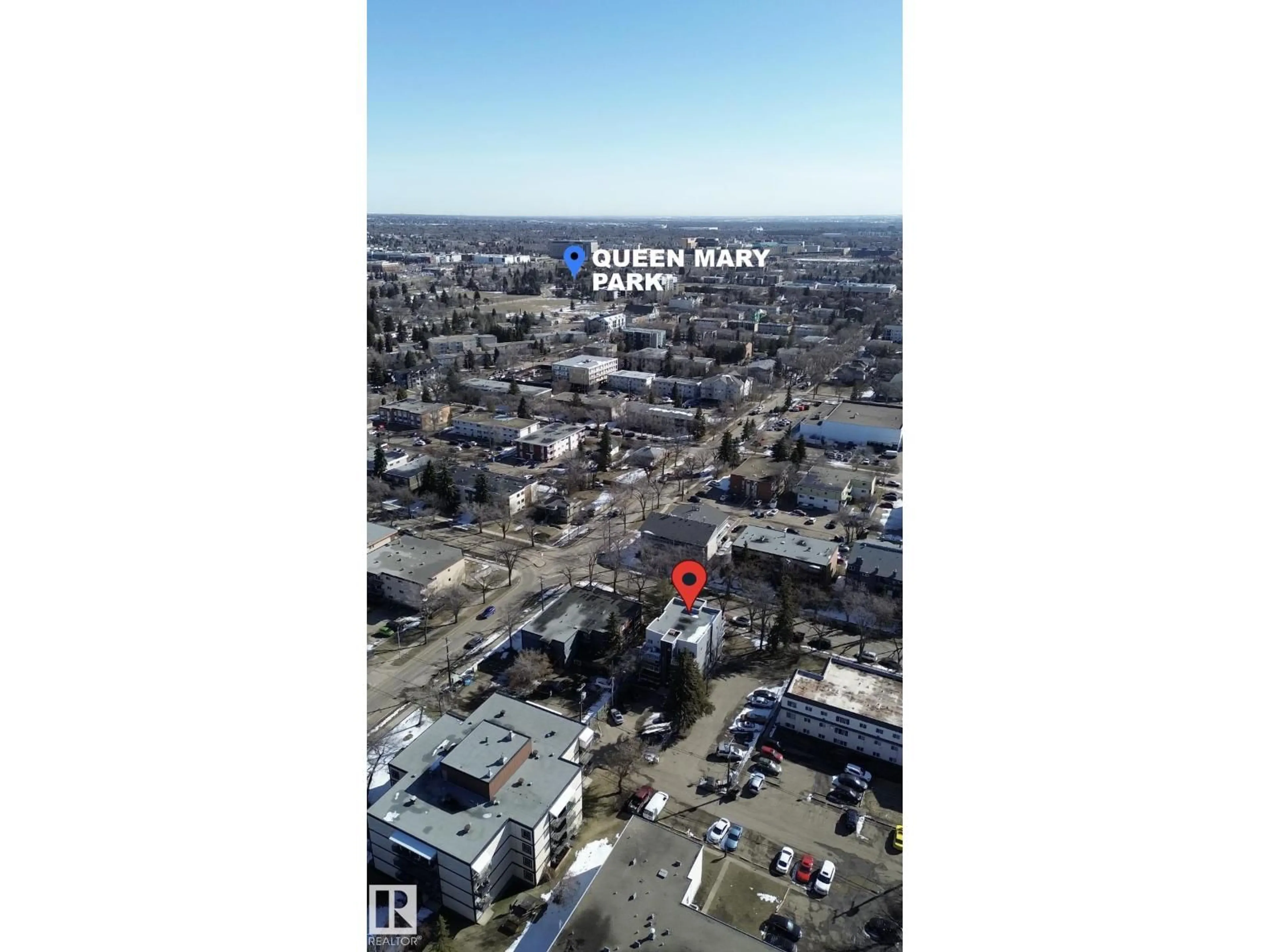 A pic from outside/outdoor area/front of a property/back of a property/a pic from drone, unknown for #104 - 10736 116 ST, Edmonton Alberta T5H3M2