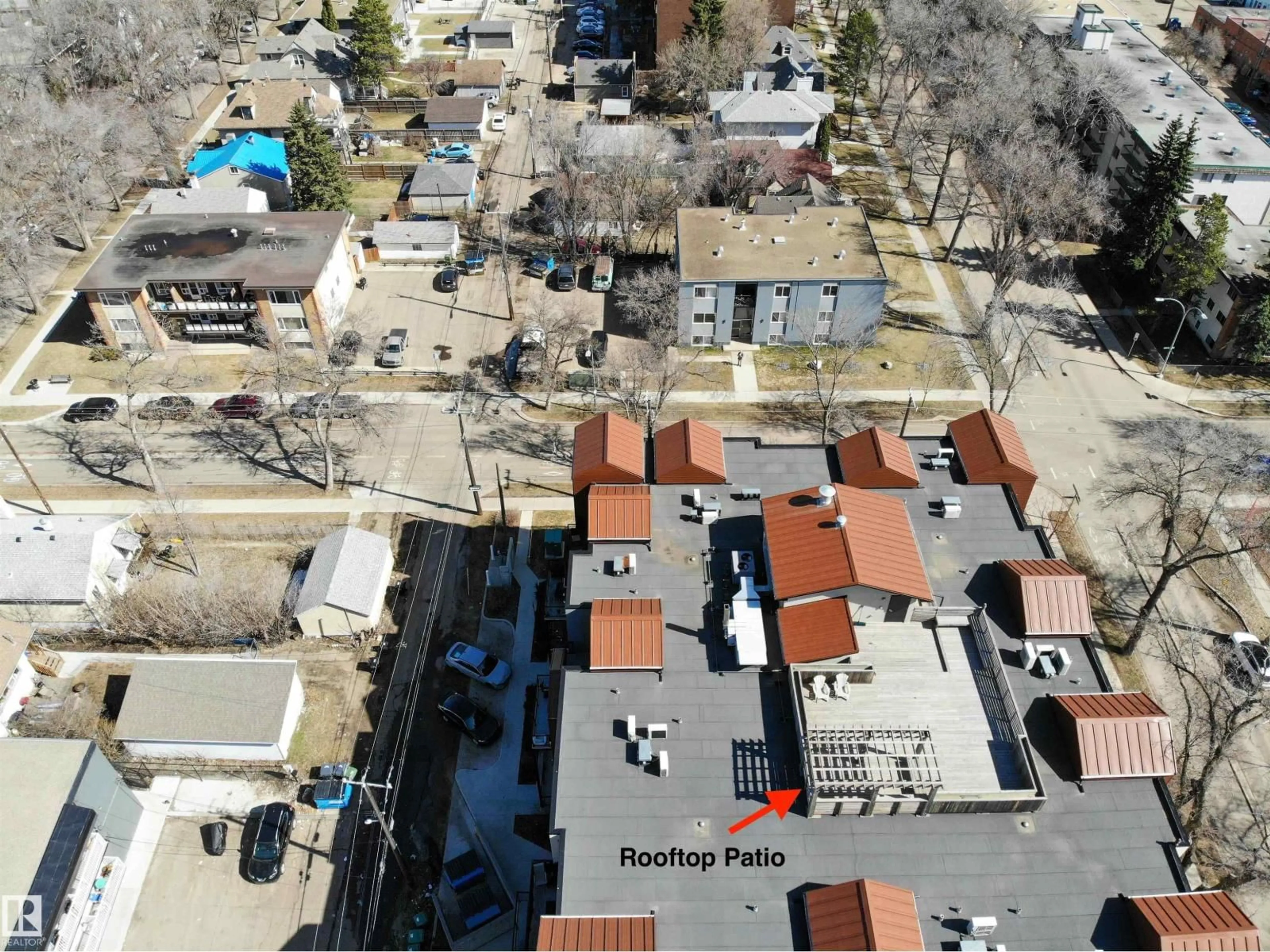 A pic from outside/outdoor area/front of a property/back of a property/a pic from drone, city buildings view from balcony for #102 - 10006 83 AVE, Edmonton Alberta T6E2C2