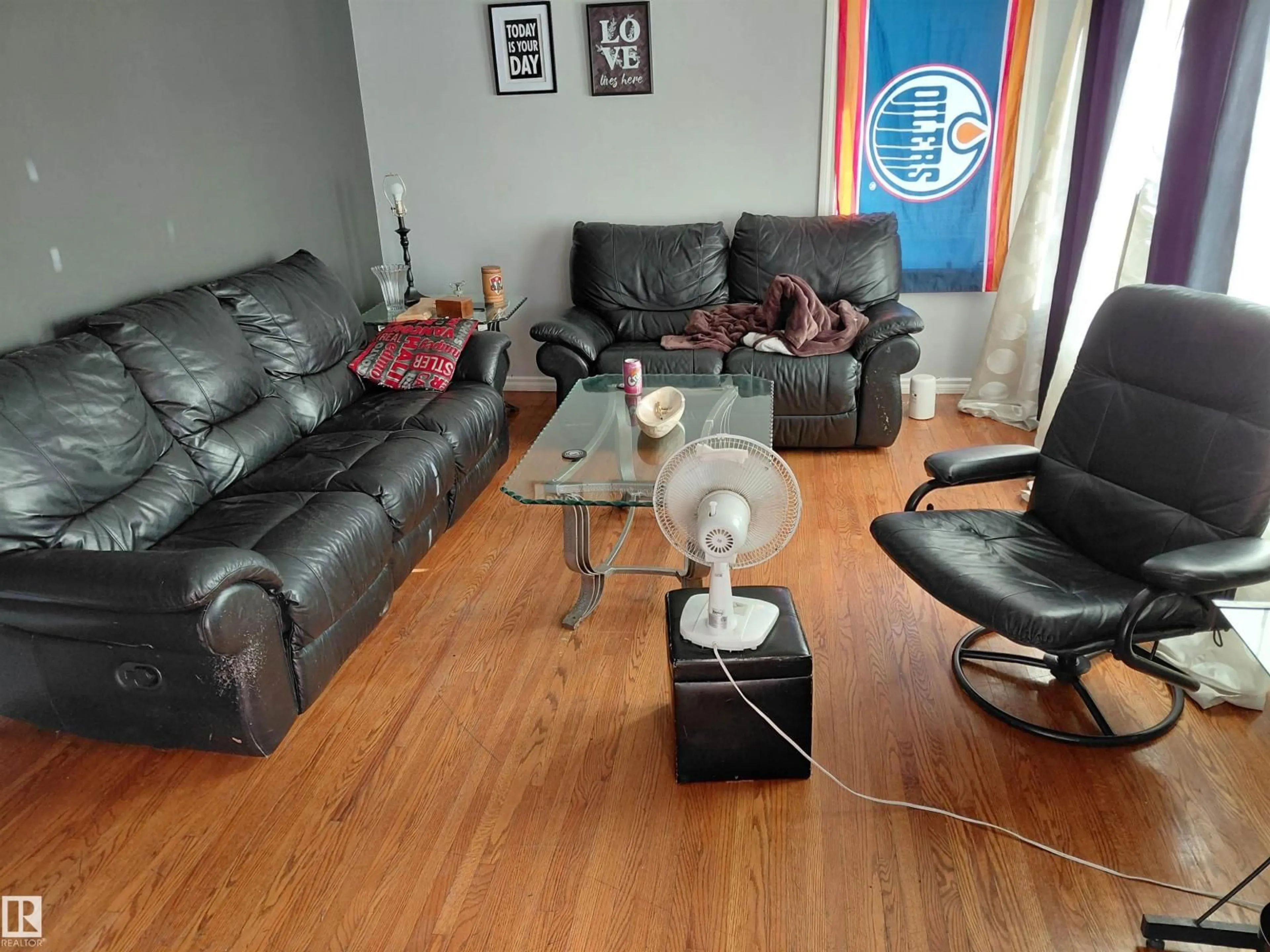 Living room with furniture, wood/laminate floor for NW - 10451 157 ST, Edmonton Alberta T5P2V1