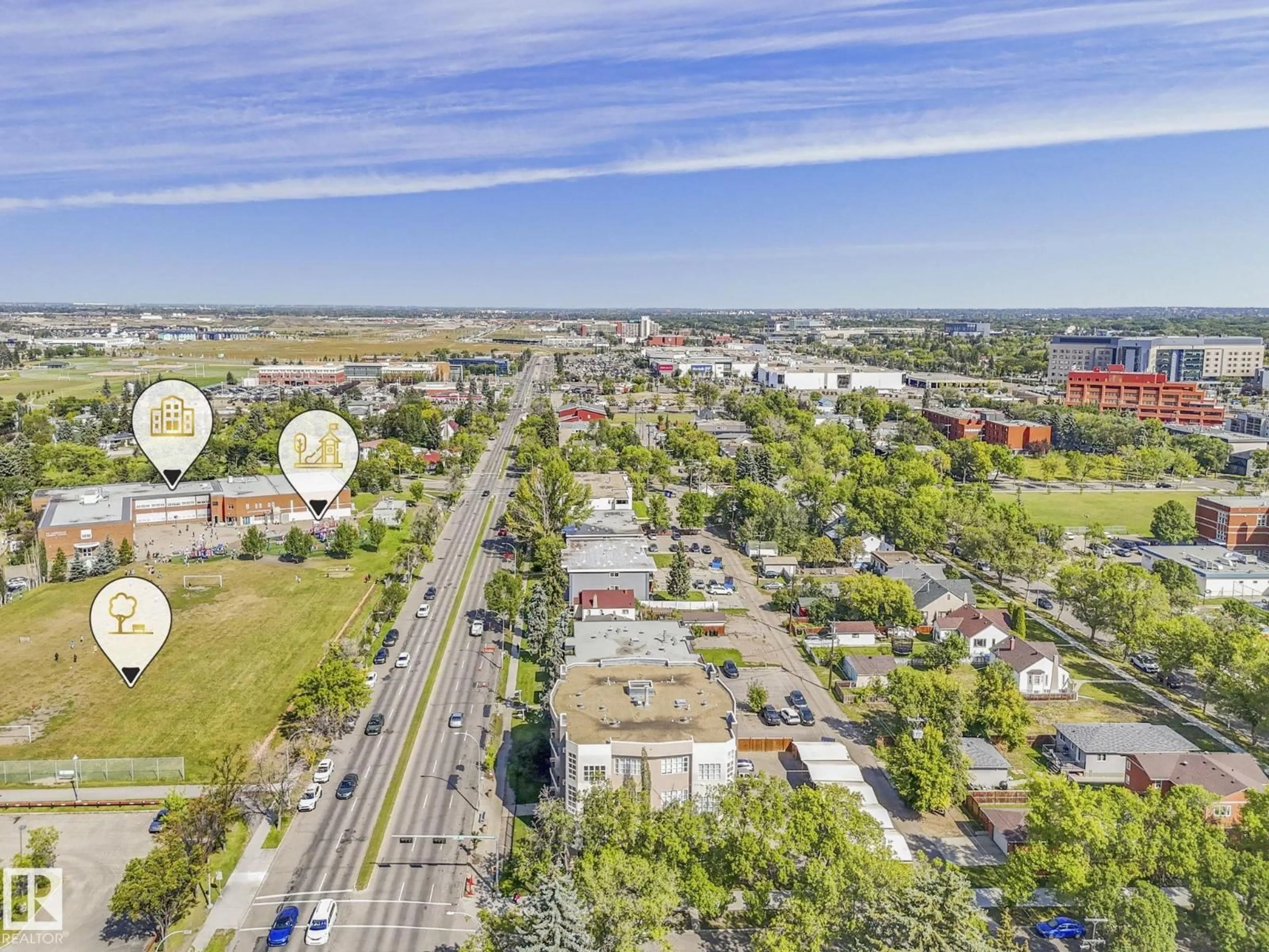 A pic from outside/outdoor area/front of a property/back of a property/a pic from drone, city buildings view from balcony for 301 - 10905 109 ST NW, Edmonton Alberta T5H3C2