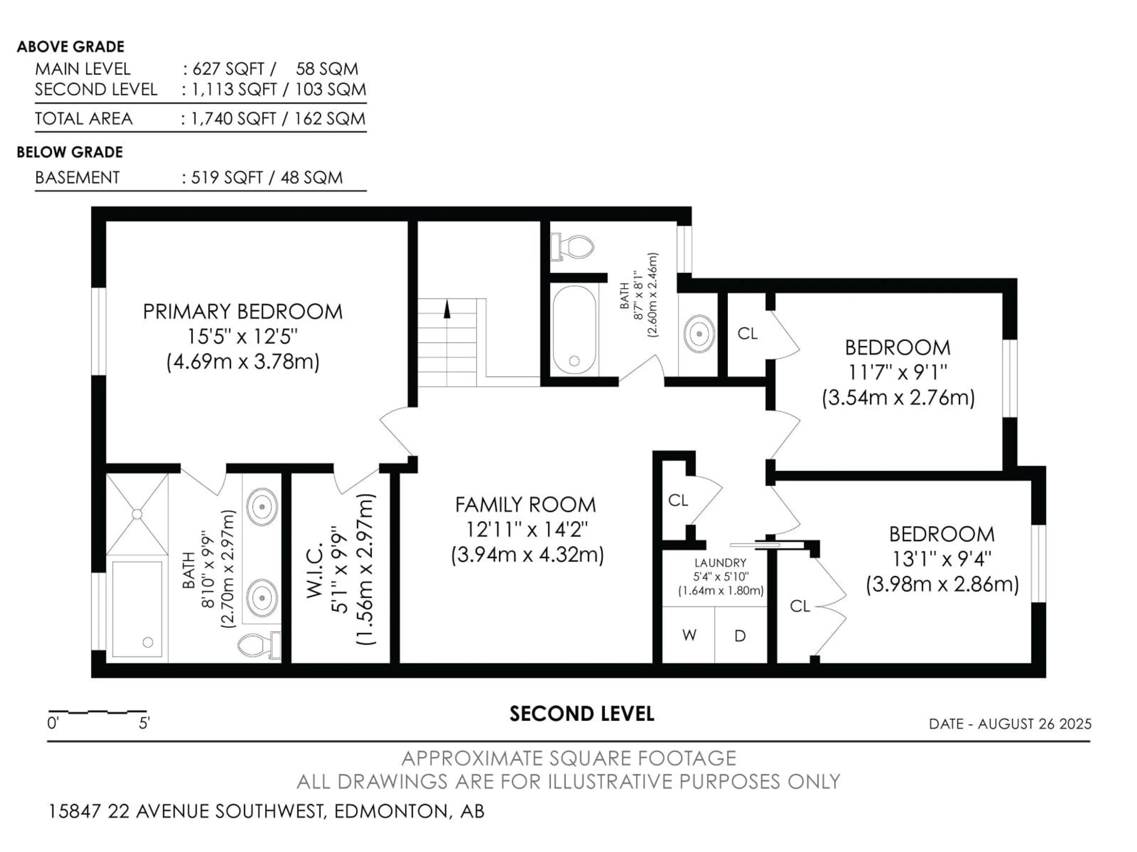 Floor plan for SW - 15847 22 AV, Edmonton Alberta T6W4K9