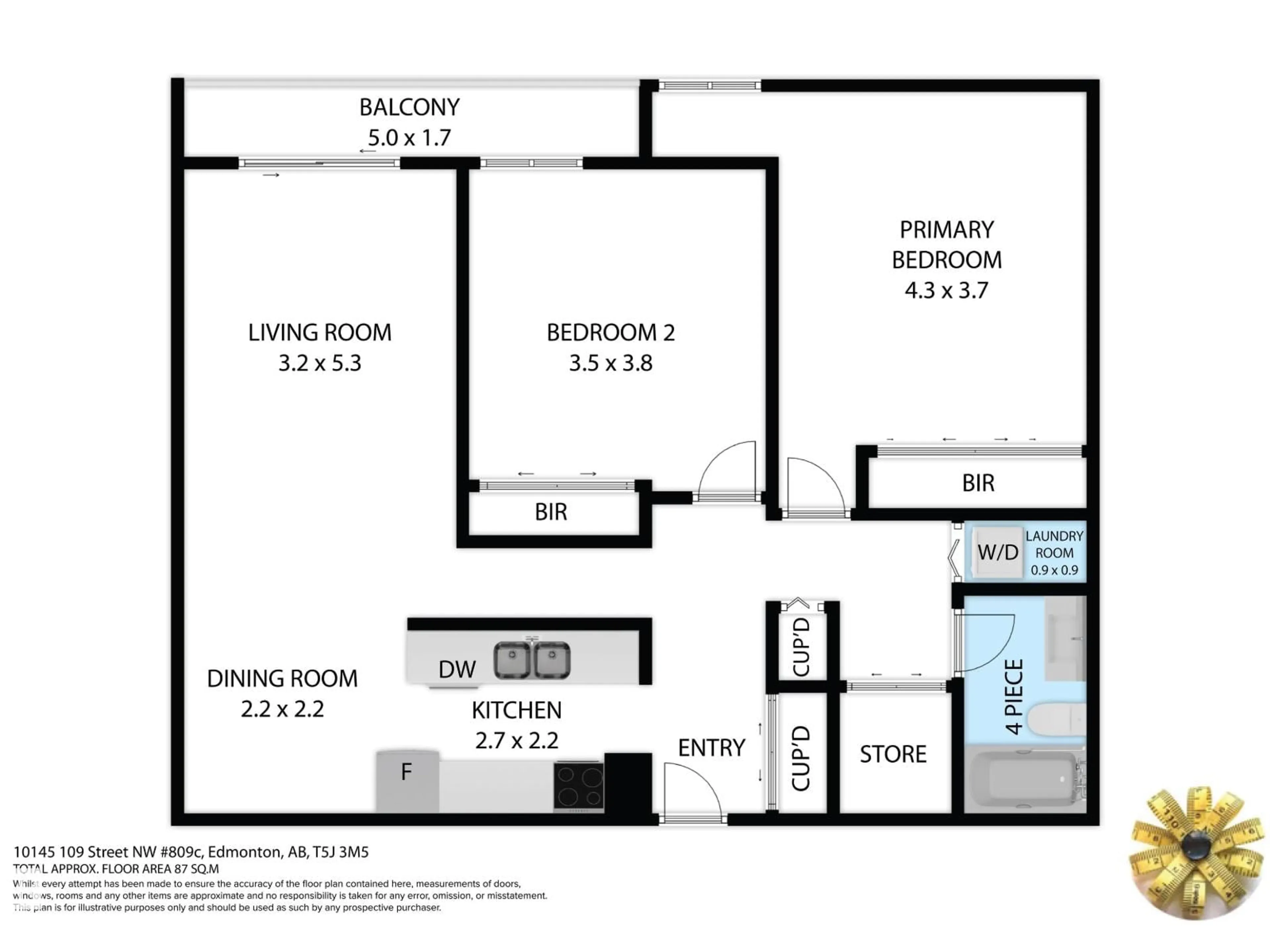 Floor plan for 809 10145 109 ST NW, Edmonton Alberta T5J3M5