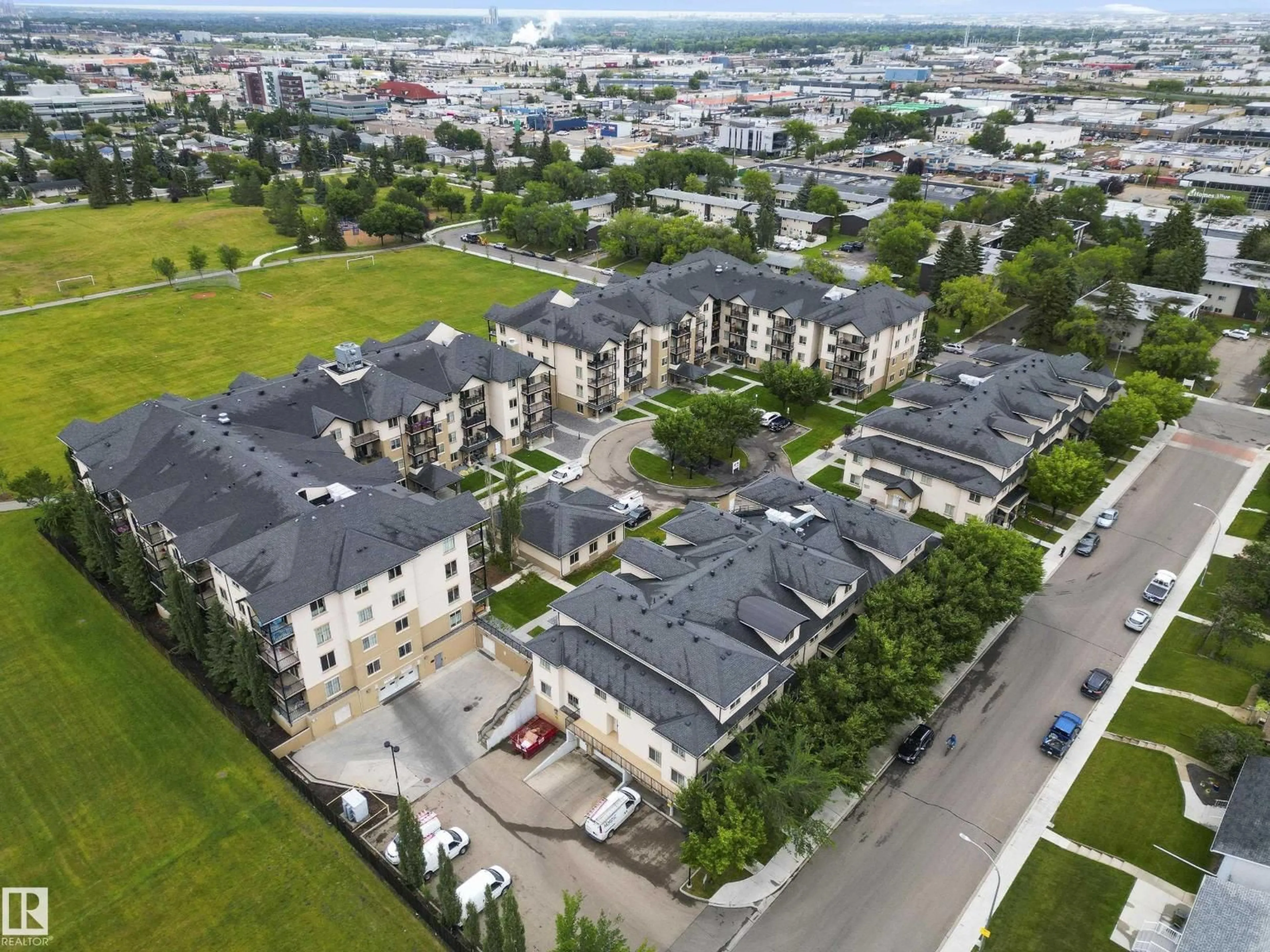 A pic from outside/outdoor area/front of a property/back of a property/a pic from drone, city buildings view from balcony for 106 - 10540 56 AV, Edmonton Alberta T6H0X7