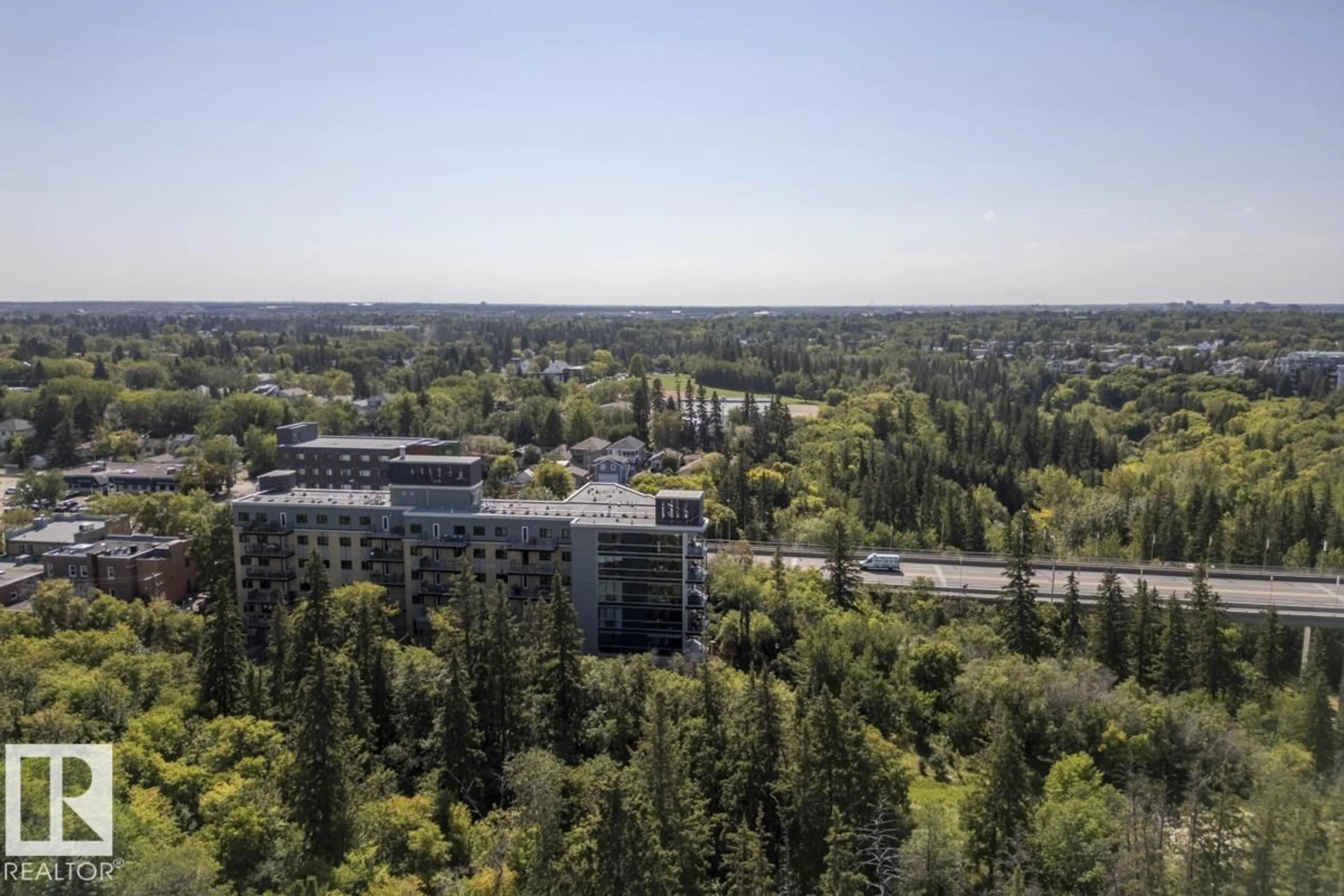 A pic from outside/outdoor area/front of a property/back of a property/a pic from drone, forest/trees view for #205 - 9316 82 AV, Edmonton Alberta T6C0Z6