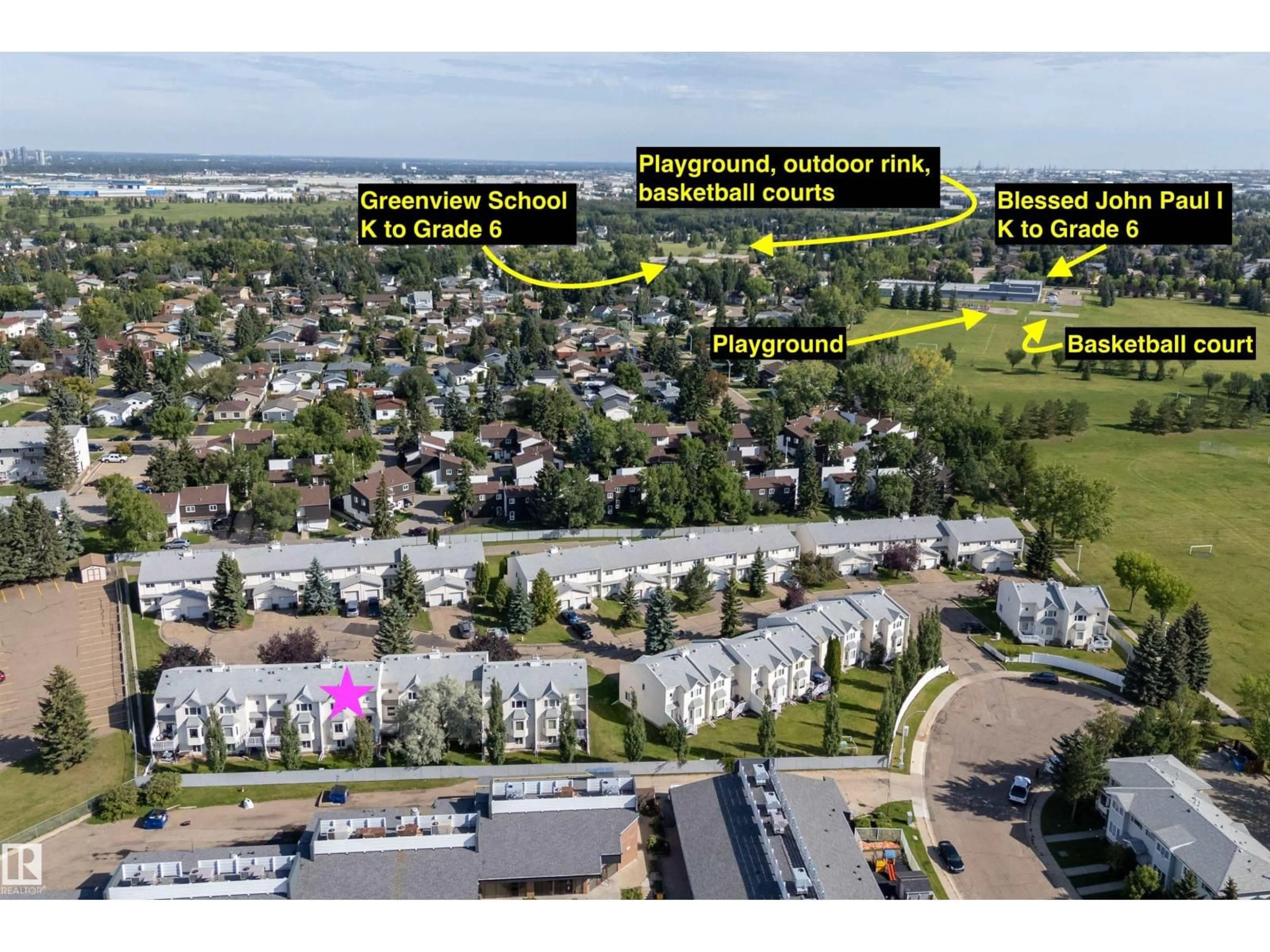 A pic from outside/outdoor area/front of a property/back of a property/a pic from drone, city buildings view from balcony for 28 - 3520 60 ST, Edmonton Alberta T6L6H5