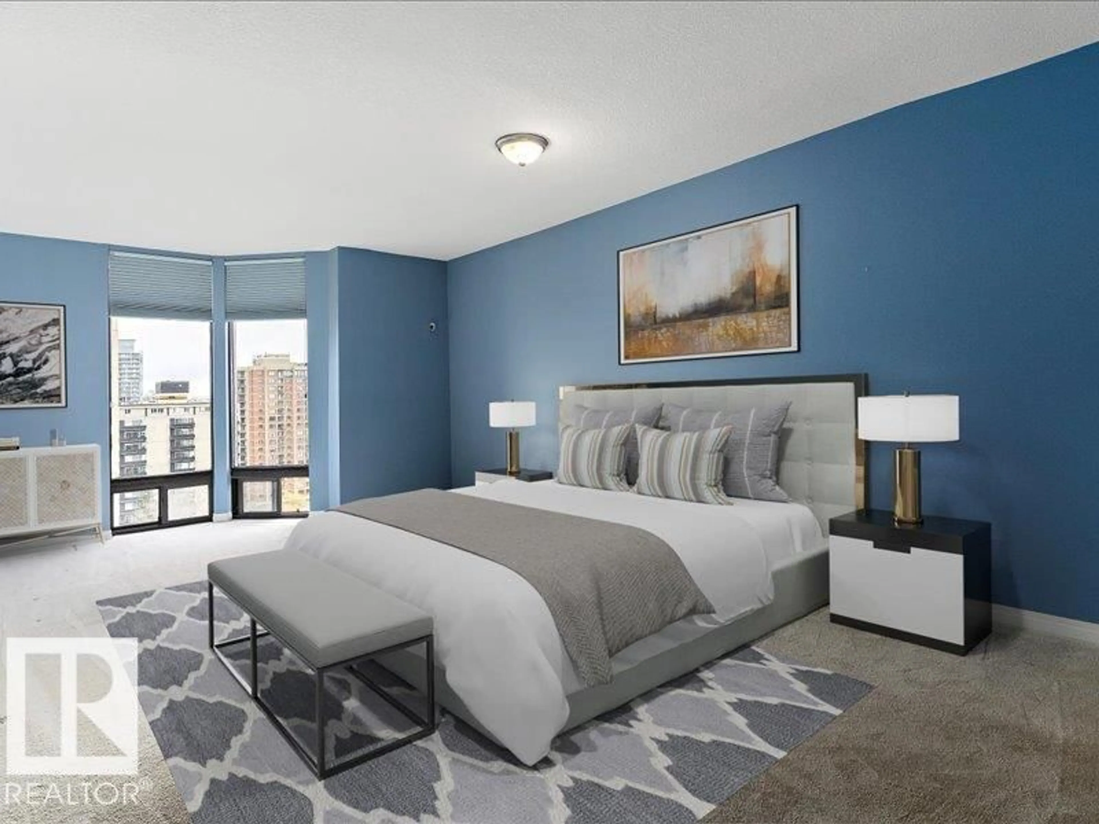 Bedroom with bed, carpet floor for 11503 - 1503 100 AV, Edmonton Alberta T5K2K7