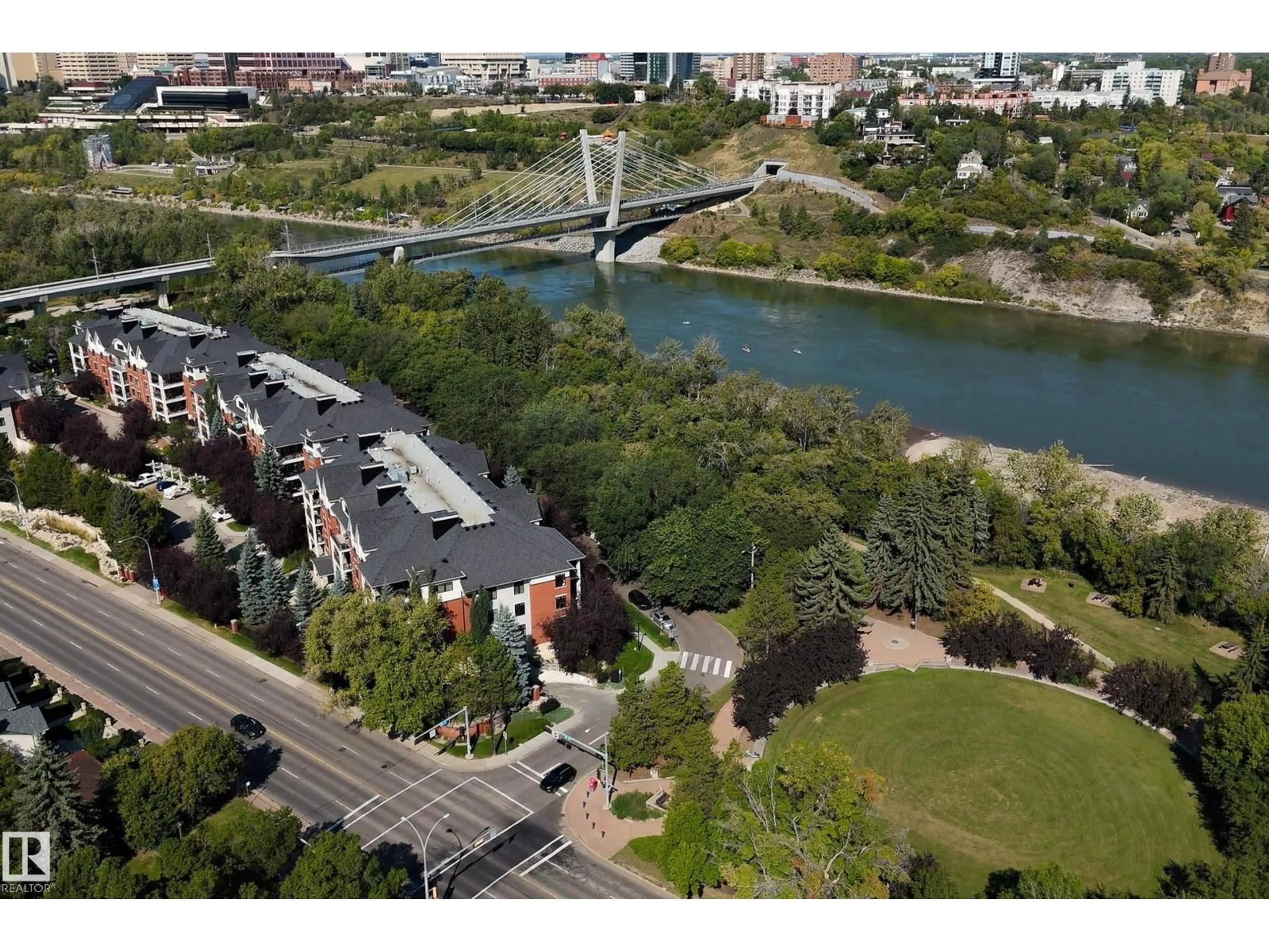 A pic from outside/outdoor area/front of a property/back of a property/a pic from drone, city buildings view from balcony for #102 - 9811 96A ST NW, Edmonton Alberta T6A4A4