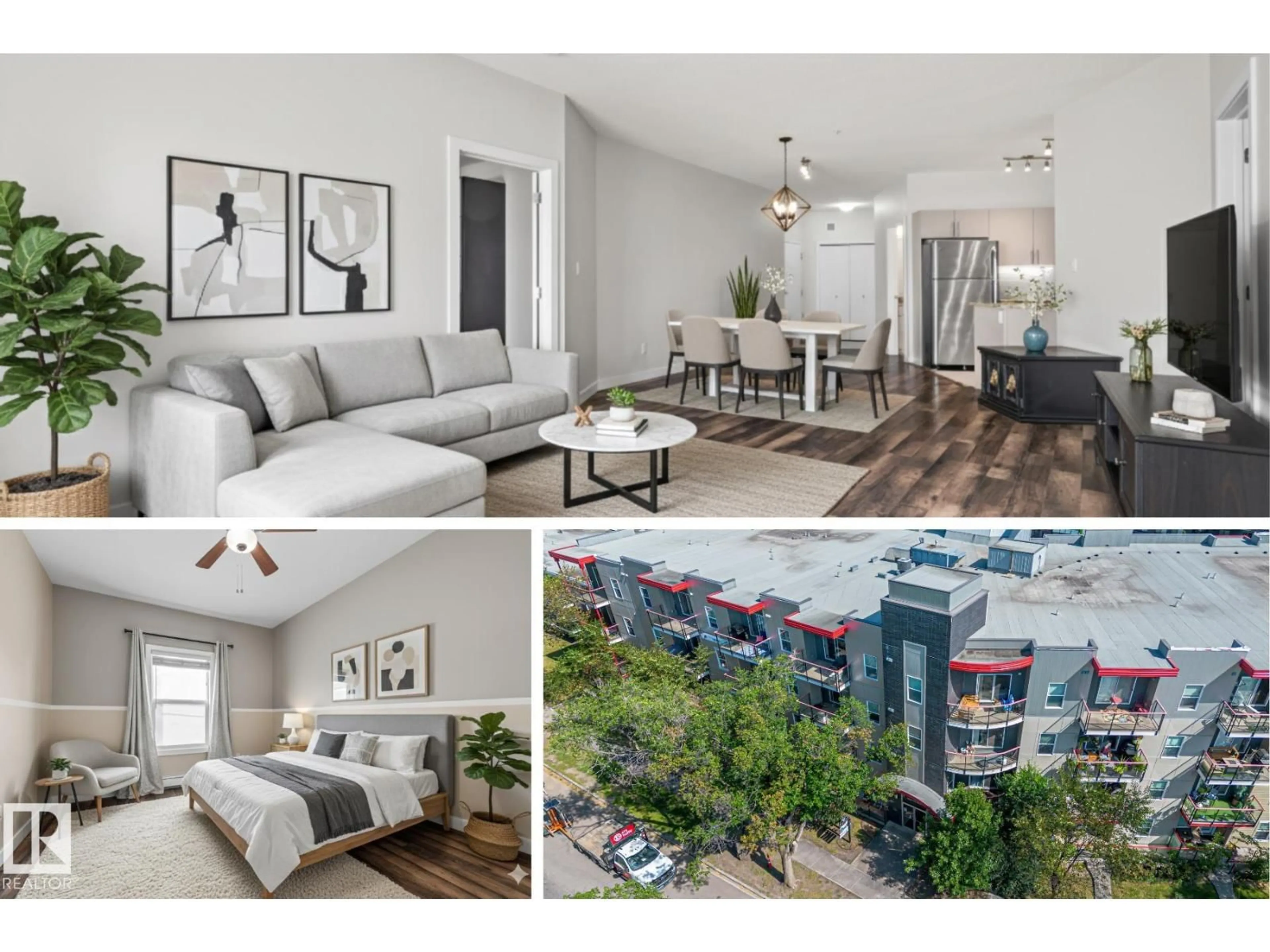 Living room with furniture, wood/laminate floor for #212 - 10611 117 ST, Edmonton Alberta T5H0G6