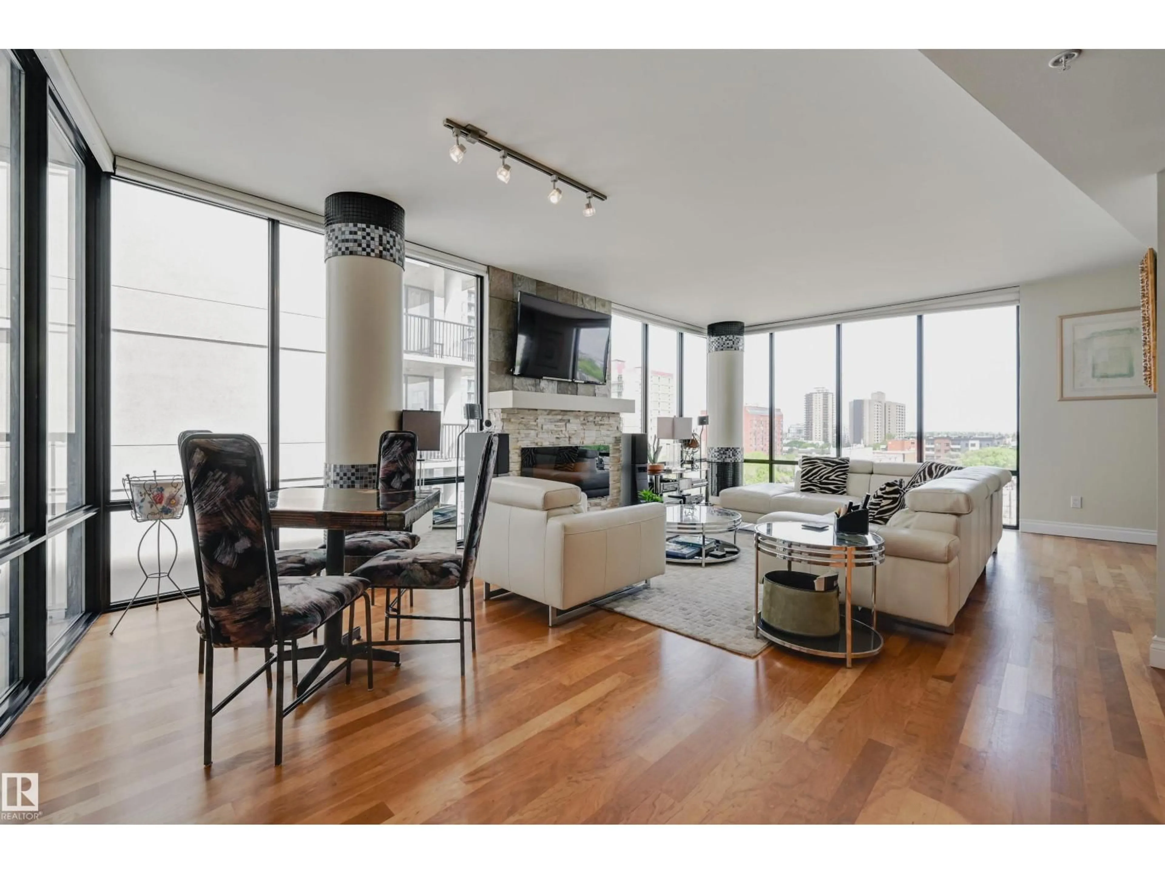 Living room with furniture, wood/laminate floor for #802 - 10028 119 ST, Edmonton Alberta T5K1Y8