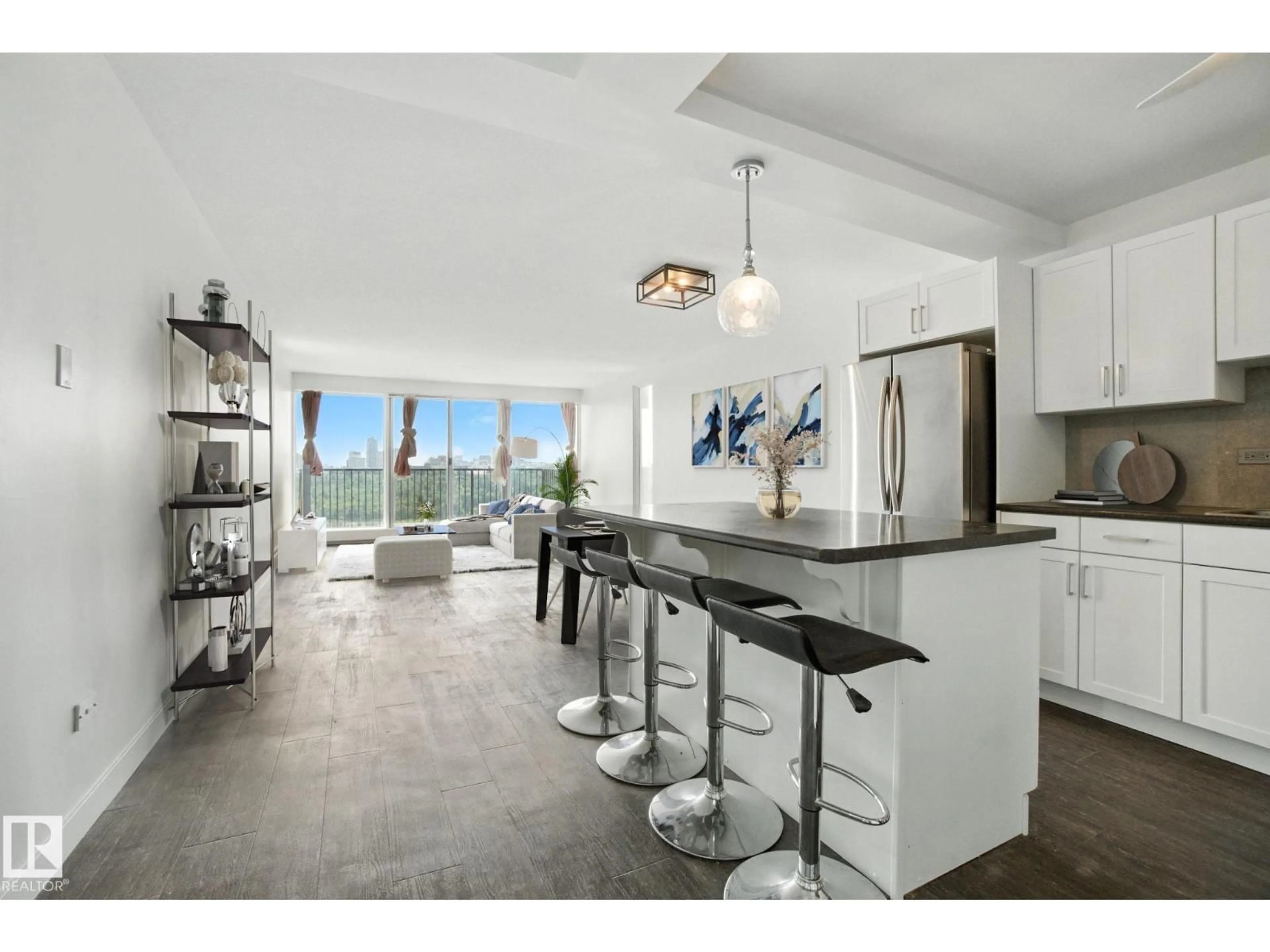 Open concept kitchen, ceramic/tile floor for 703 - 9908 114 ST NW, Edmonton Alberta T5K1R1