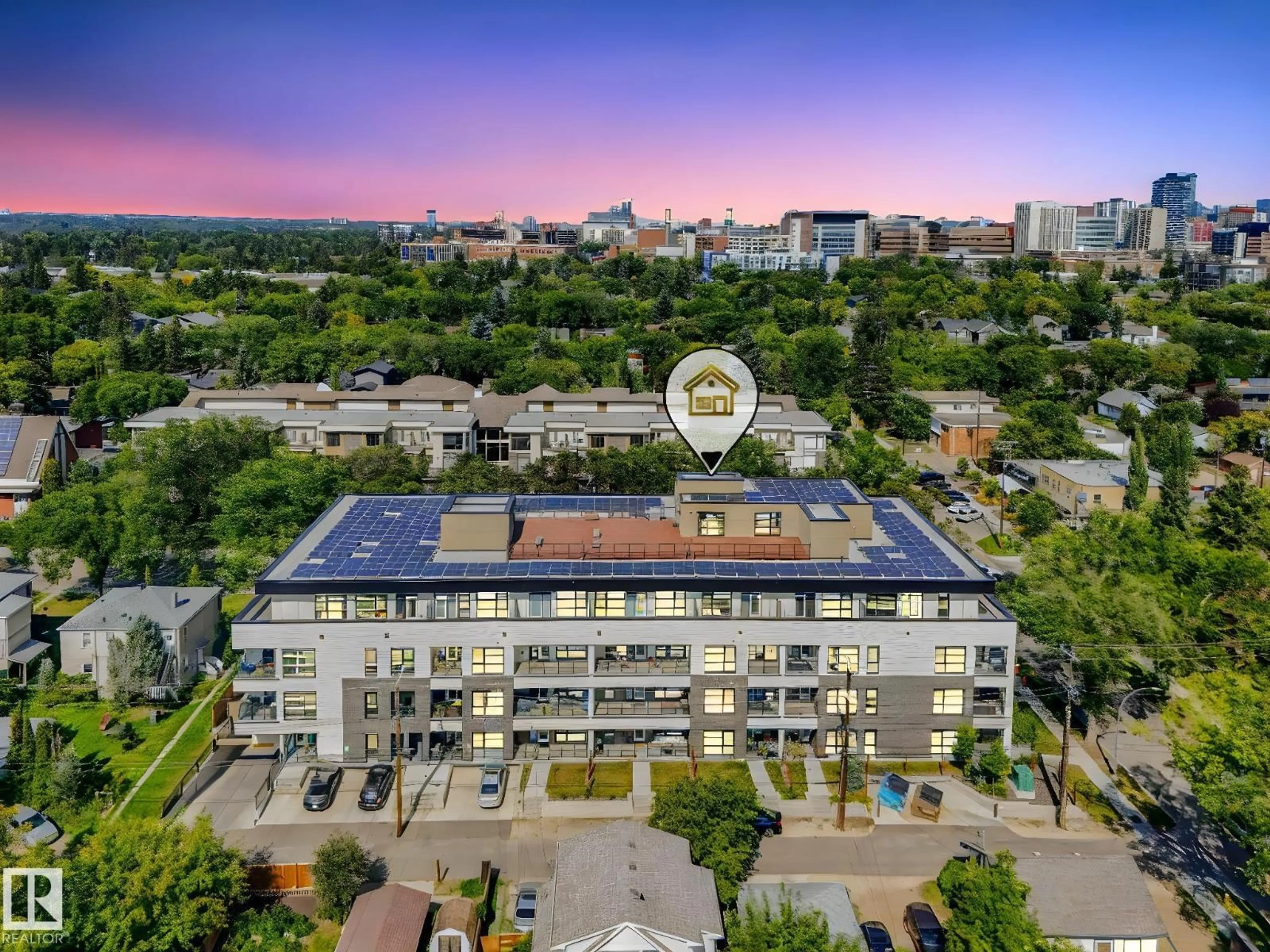 A pic from outside/outdoor area/front of a property/back of a property/a pic from drone, city buildings view from balcony for #214 - 11503 76 AV, Edmonton Alberta T6G0K6