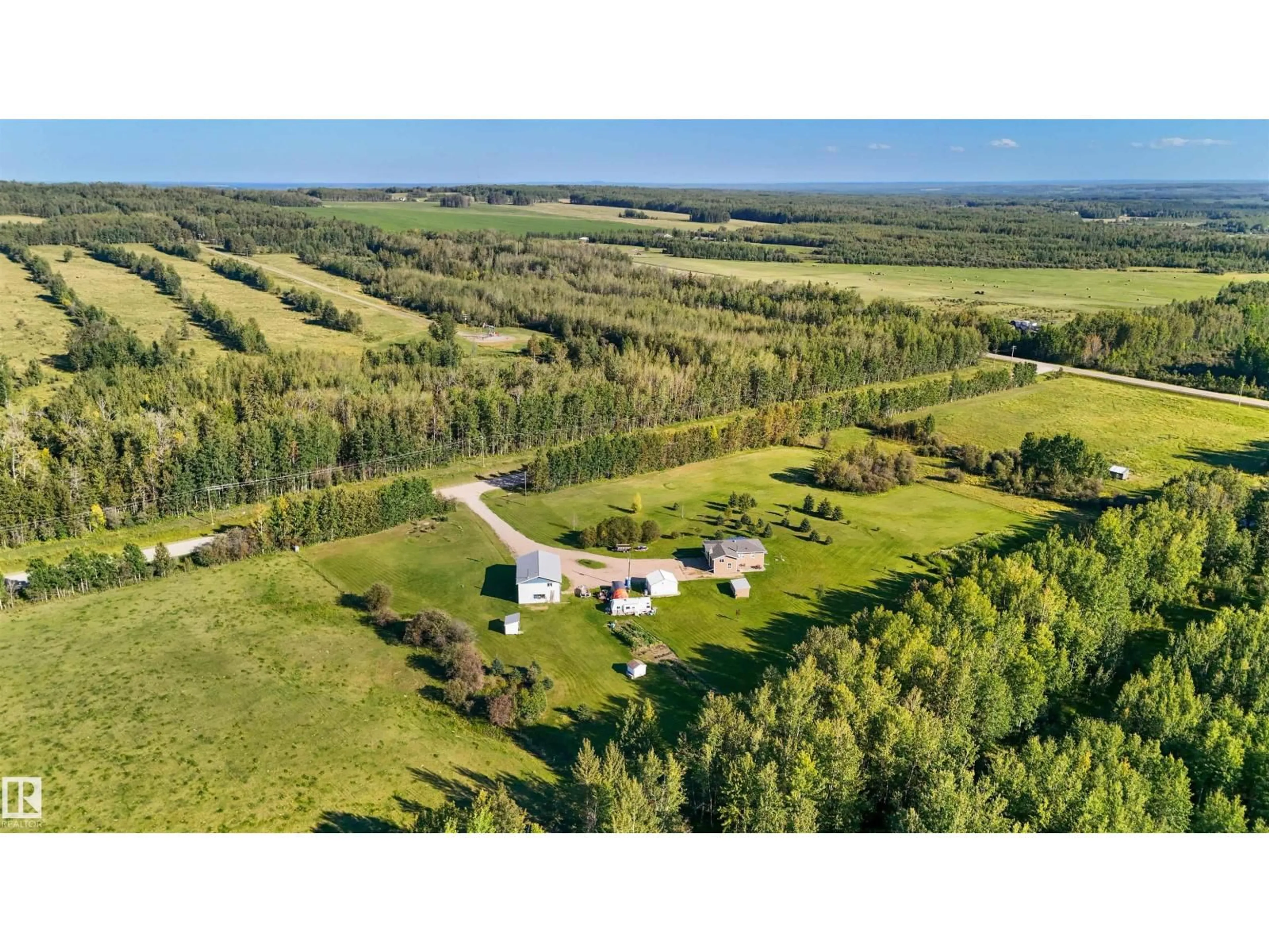 A pic from outside/outdoor area/front of a property/back of a property/a pic from drone, forest/trees view for 49208 RGE RD 84, Rural Brazeau County Alberta T7A2A3