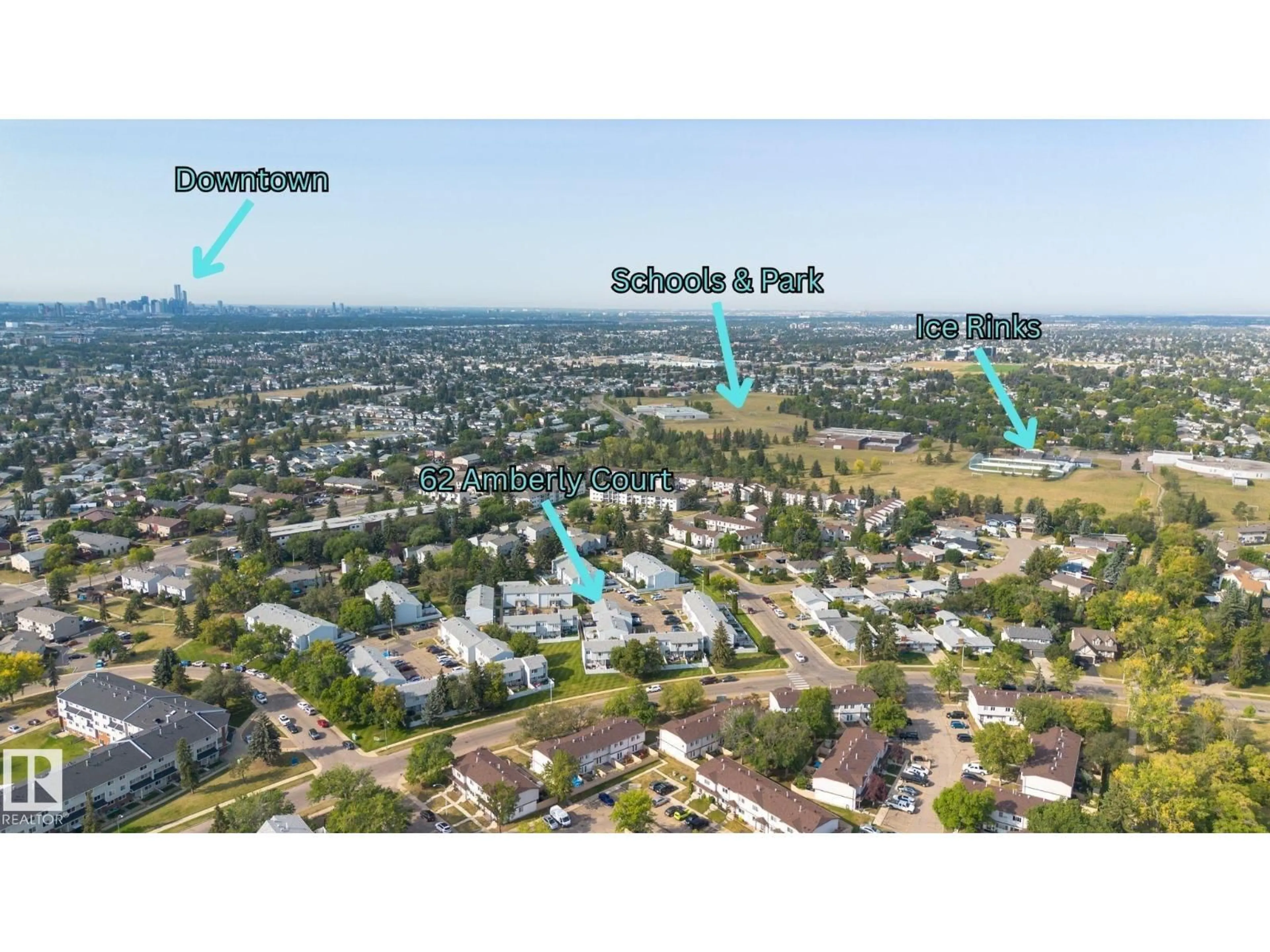 A pic from outside/outdoor area/front of a property/back of a property/a pic from drone, street for 62 AMBERLY CO, Edmonton Alberta T5A0H9