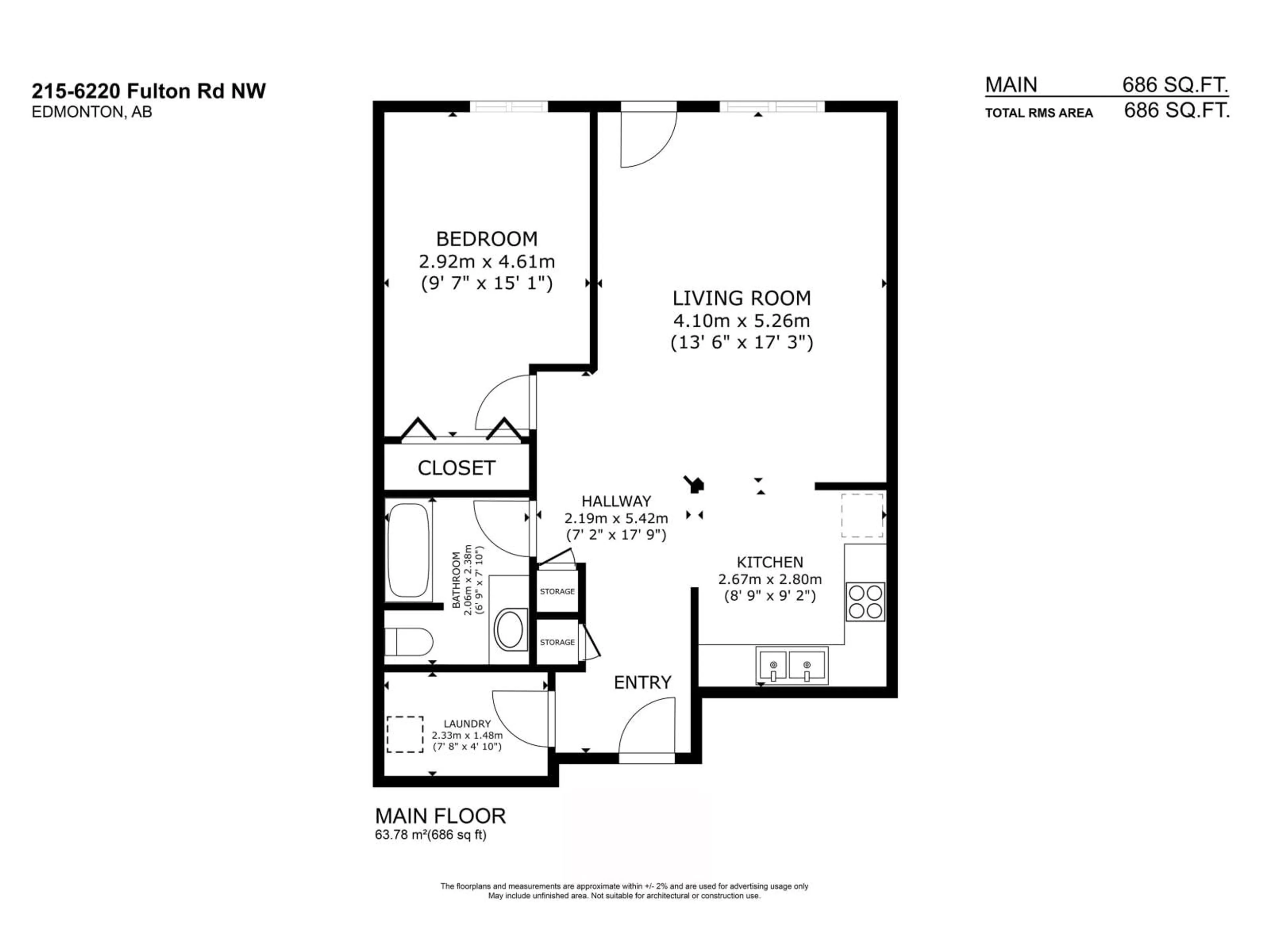 Floor plan for 6220 - 215 FULTON RD, Edmonton Alberta T6A3T4