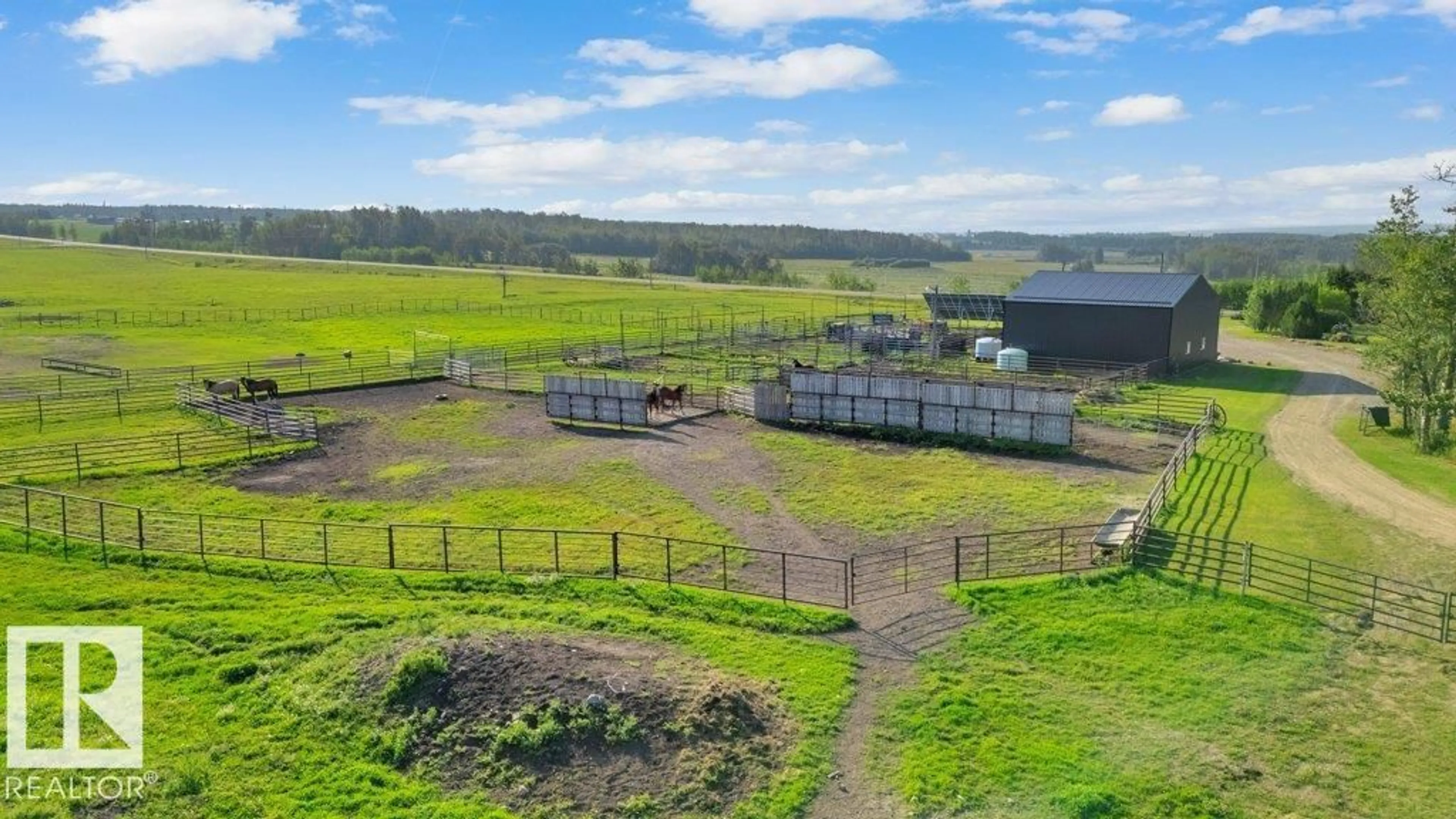 A pic from outside/outdoor area/front of a property/back of a property/a pic from drone, building for 32022 HWY 611, Rural Ponoka County Alberta T0C0M0