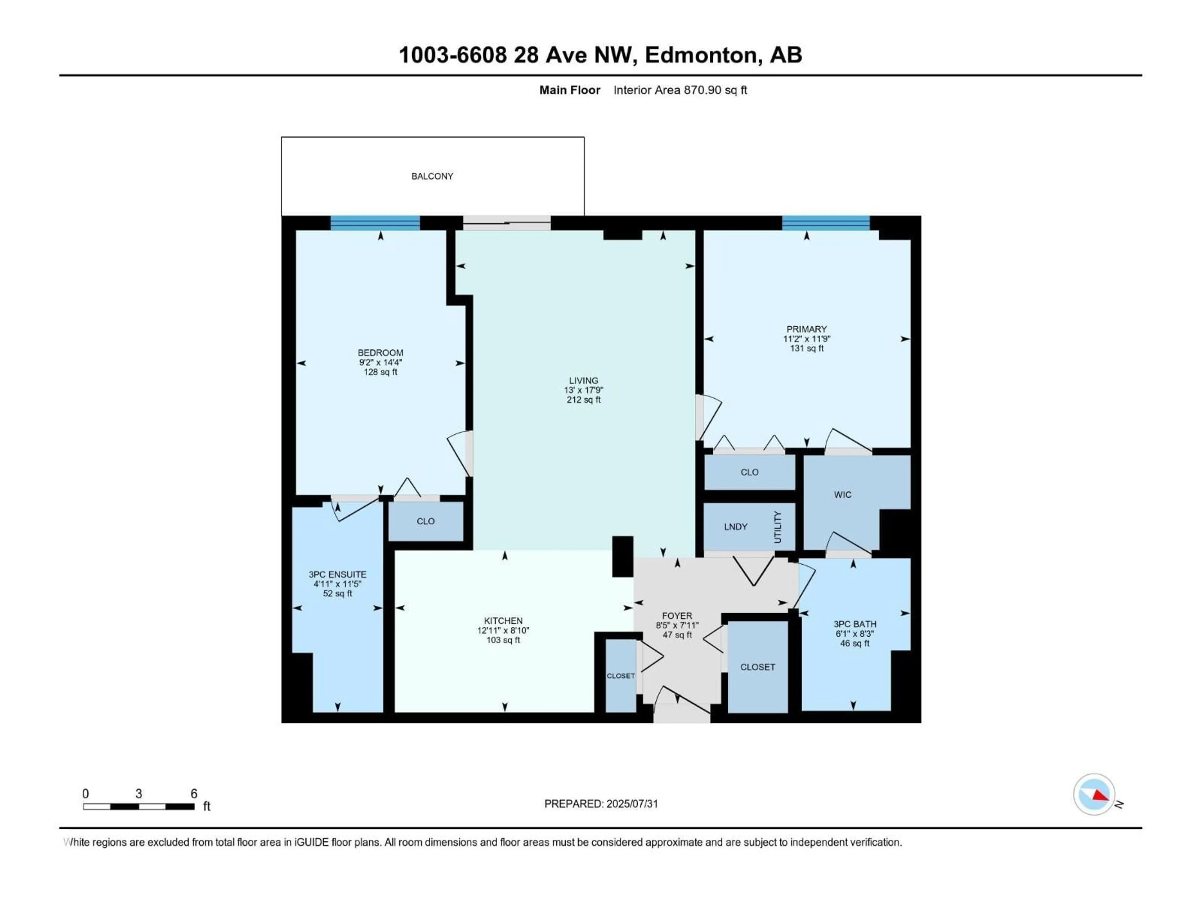 Floor plan for 1003 - 6608 28 AV, Edmonton Alberta T6K2R1