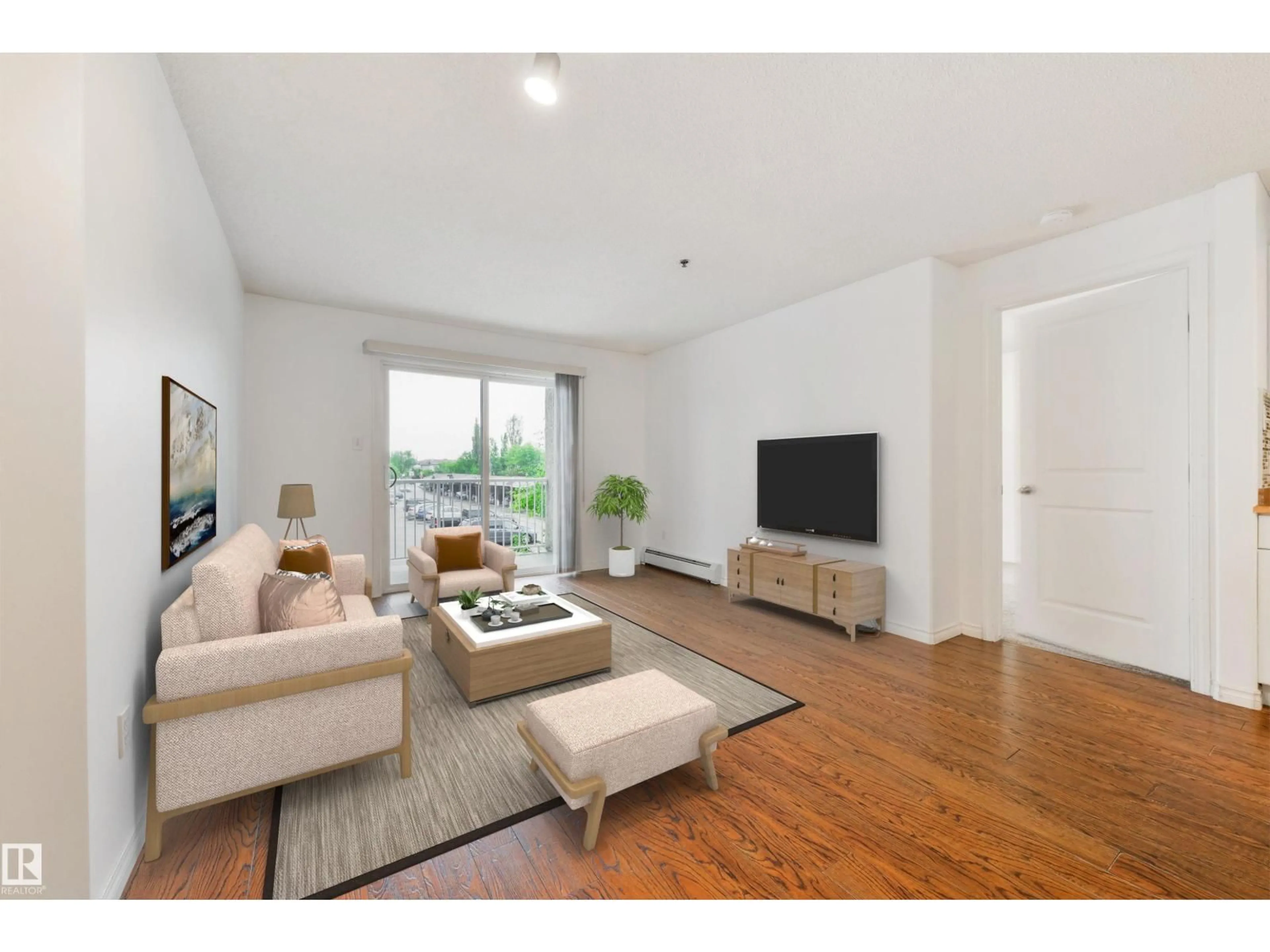 Living room with furniture, wood/laminate floor for #226 - 2305 35A AV NW, Edmonton Alberta T6T1Z2