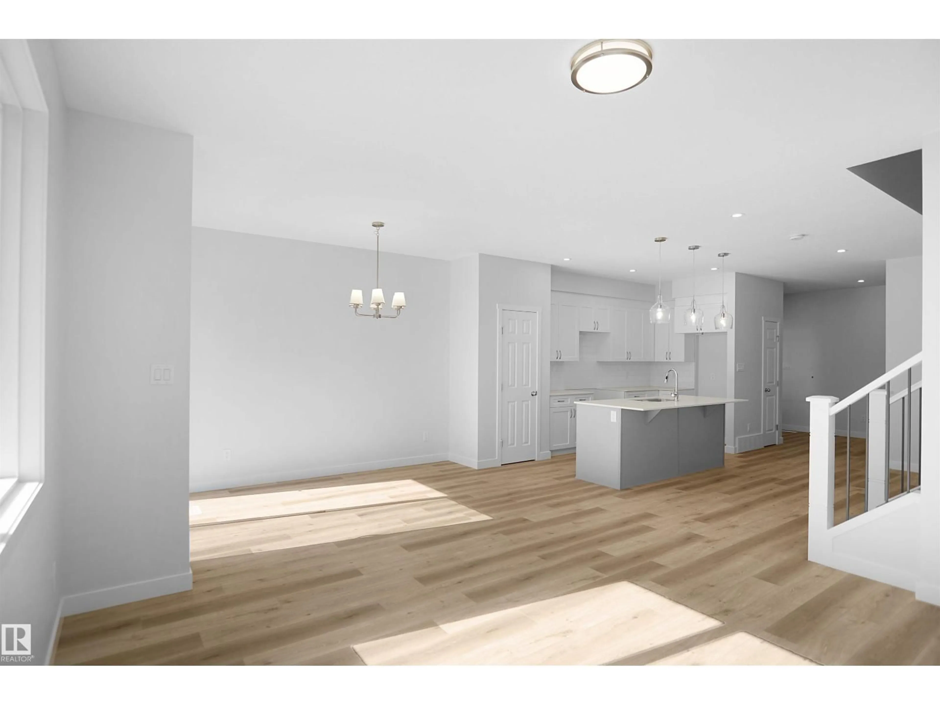 Open concept kitchen, wood/laminate floor for NW - 2124 210 ST, Edmonton Alberta T6M1P7