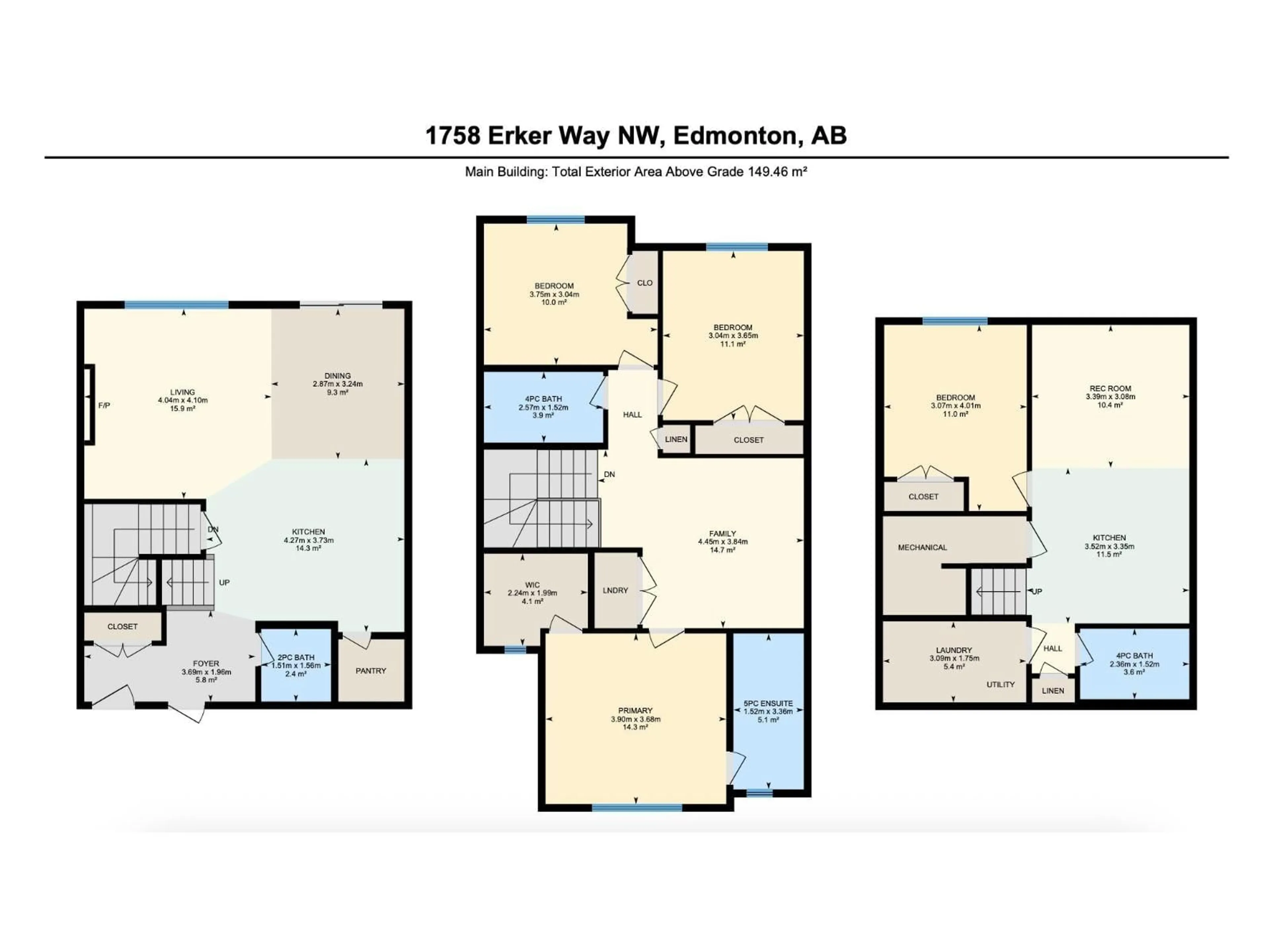Floor plan for NW - 1758 ERKER WY, Edmonton Alberta T6M0Z6
