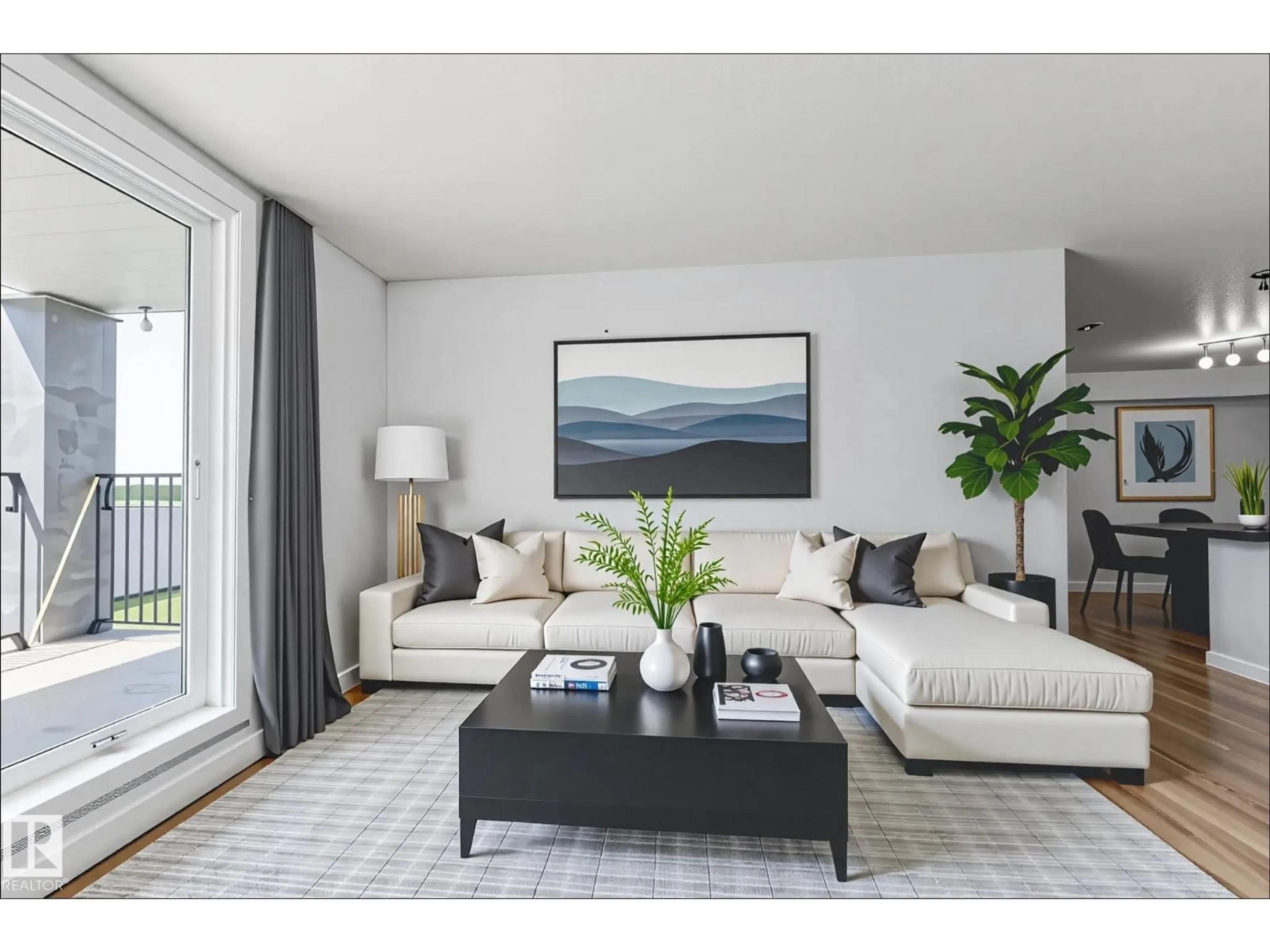 Living room with furniture, wood/laminate floor for 920 - 116 156 ST, Edmonton Alberta T6R0N6