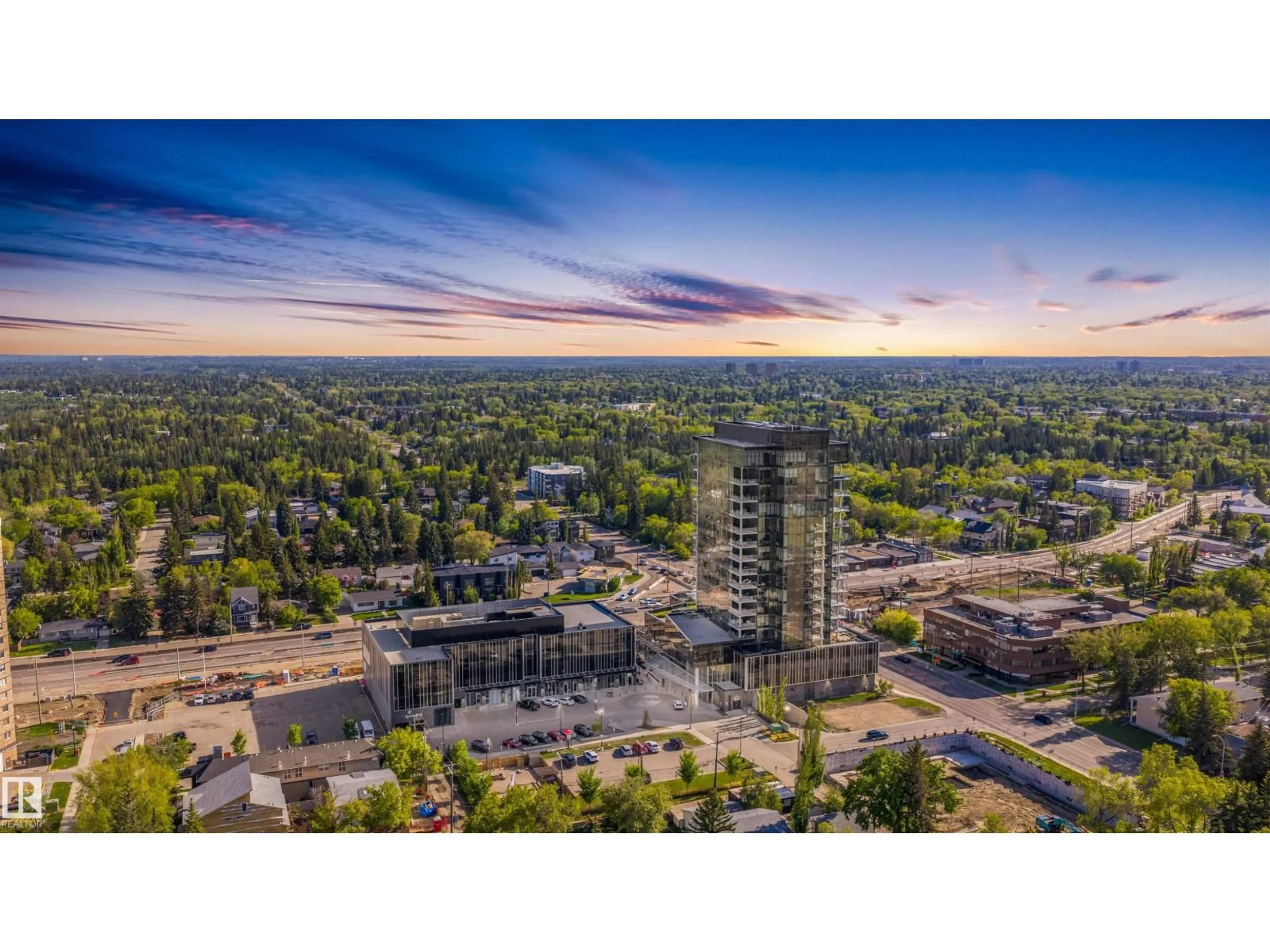 A pic from outside/outdoor area/front of a property/back of a property/a pic from drone, city buildings view from balcony for #303 - 14105 WEST BLOCK DR, Edmonton Alberta T5N1L5
