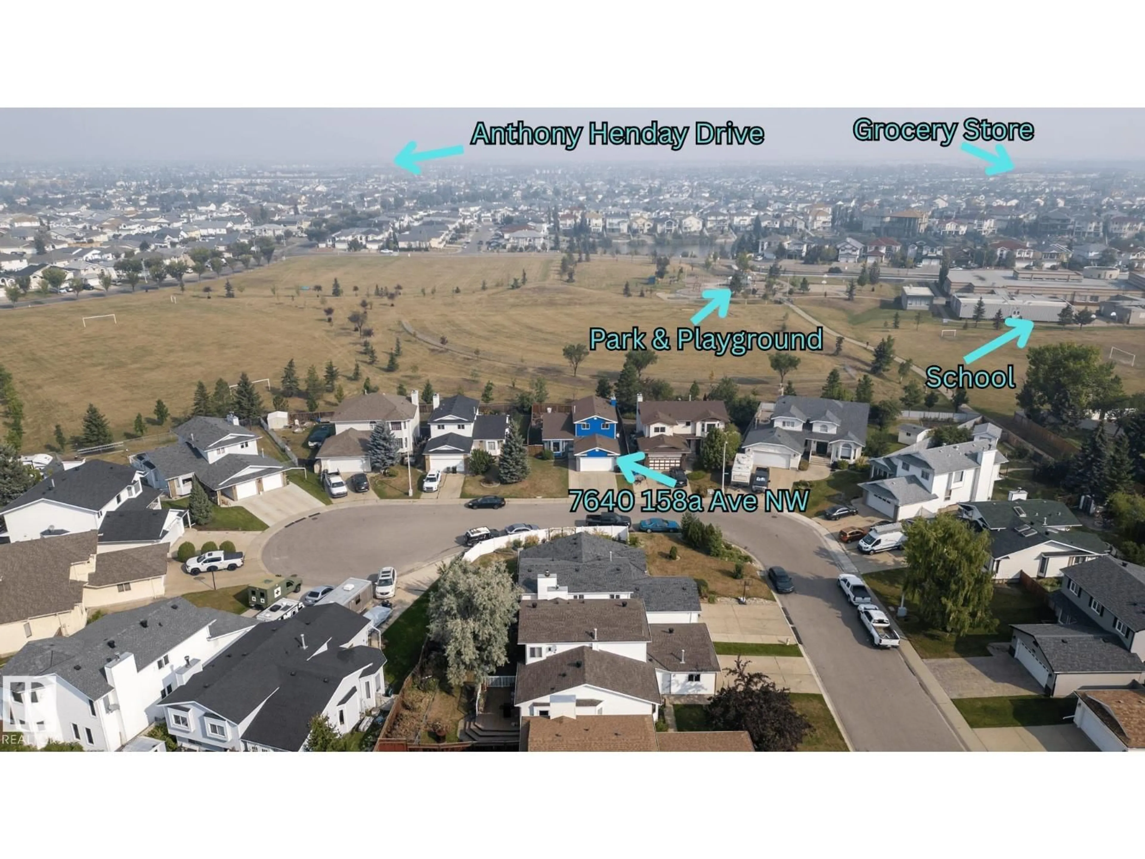 A pic from outside/outdoor area/front of a property/back of a property/a pic from drone, city buildings view from balcony for 7640 158A AV, Edmonton Alberta T5Z2V8