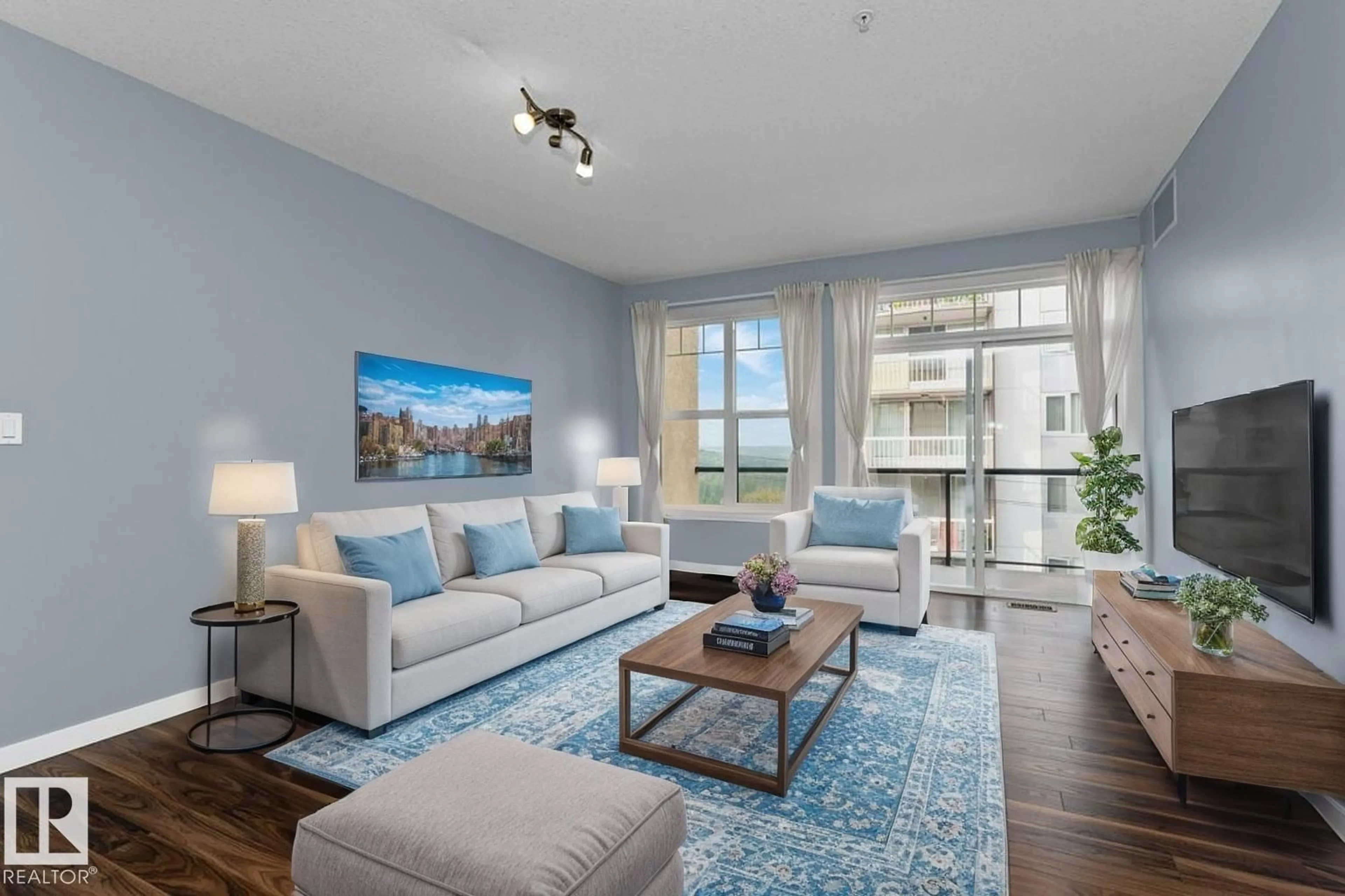 Living room with furniture, unknown for 408 - 9828 112 ST, Edmonton Alberta T5K1L4