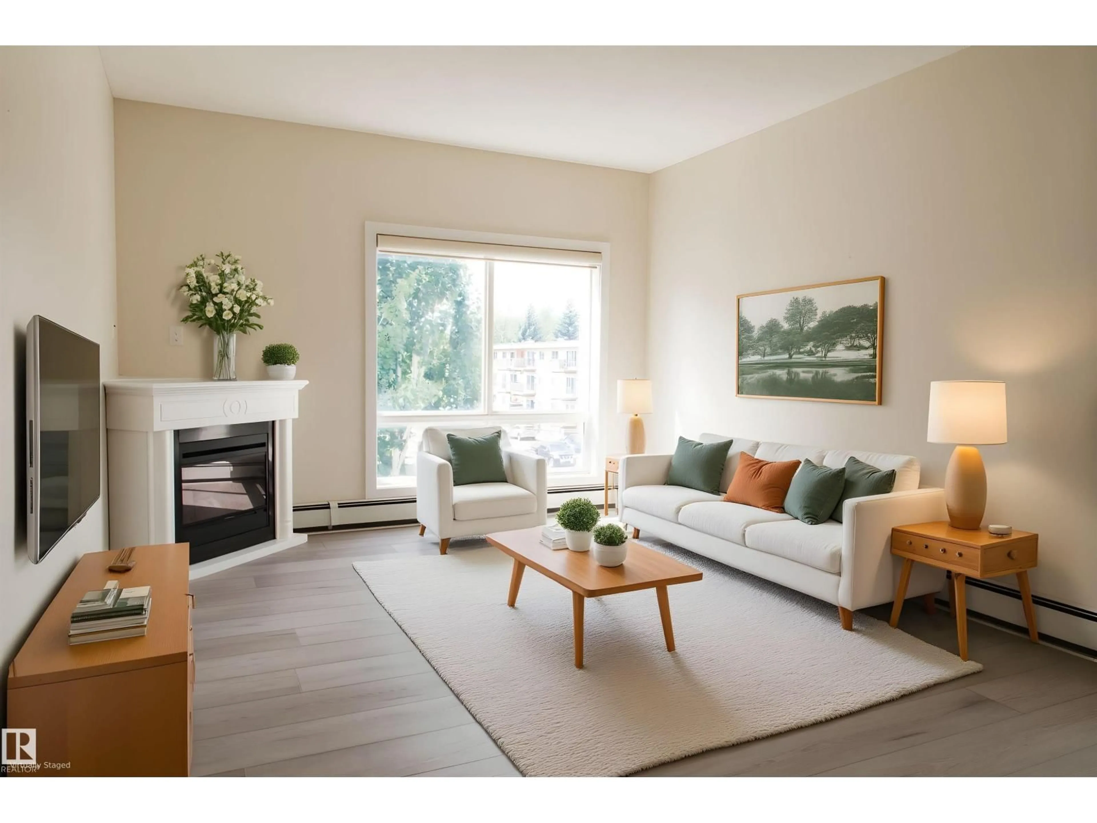 Living room with furniture, wood/laminate floor for 304 - 10524 77 AV, Edmonton Alberta T6E1N1