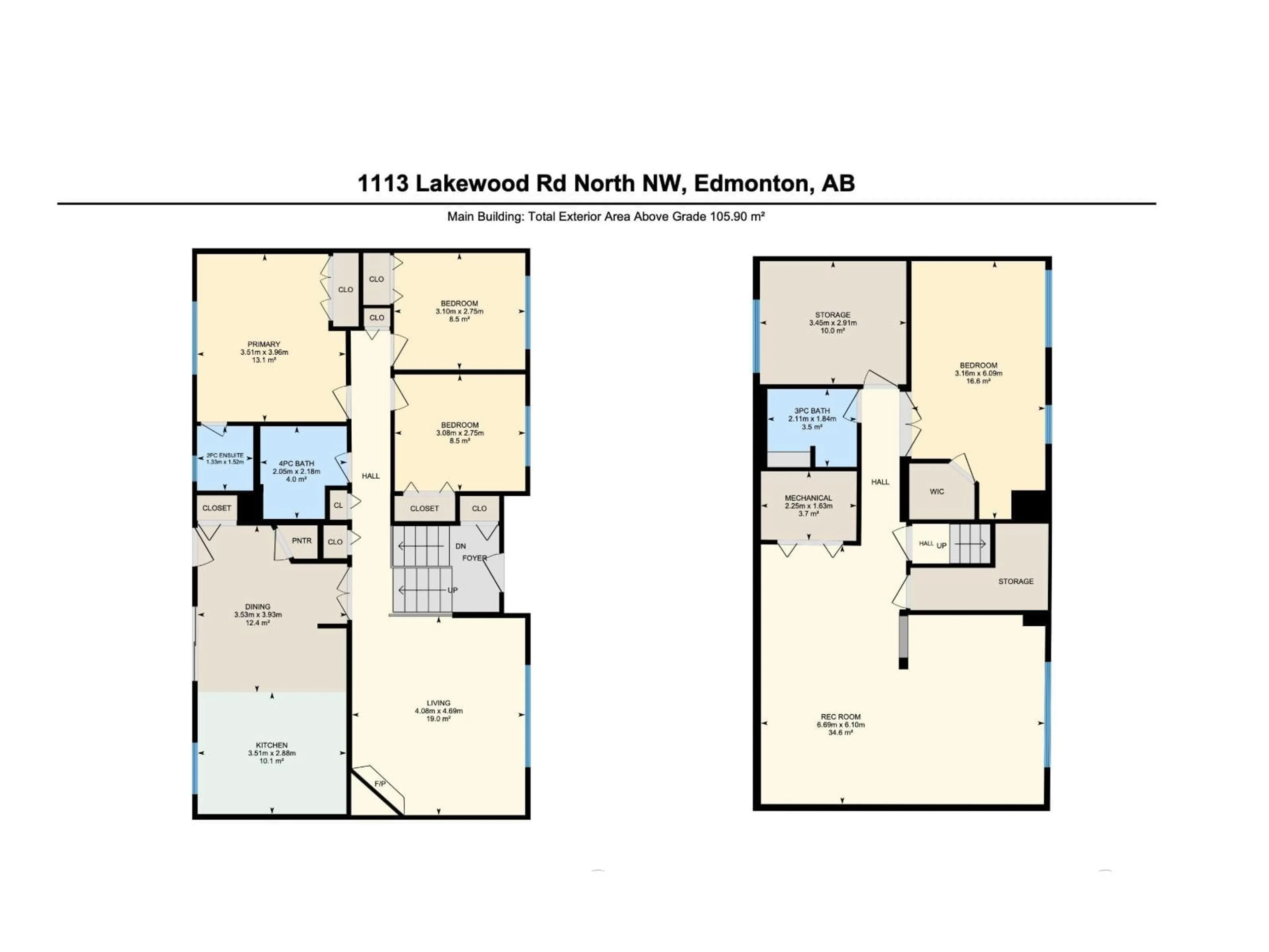 Floor plan for NW - 1113 LAKEWOOD N, Edmonton Alberta T6K3A9