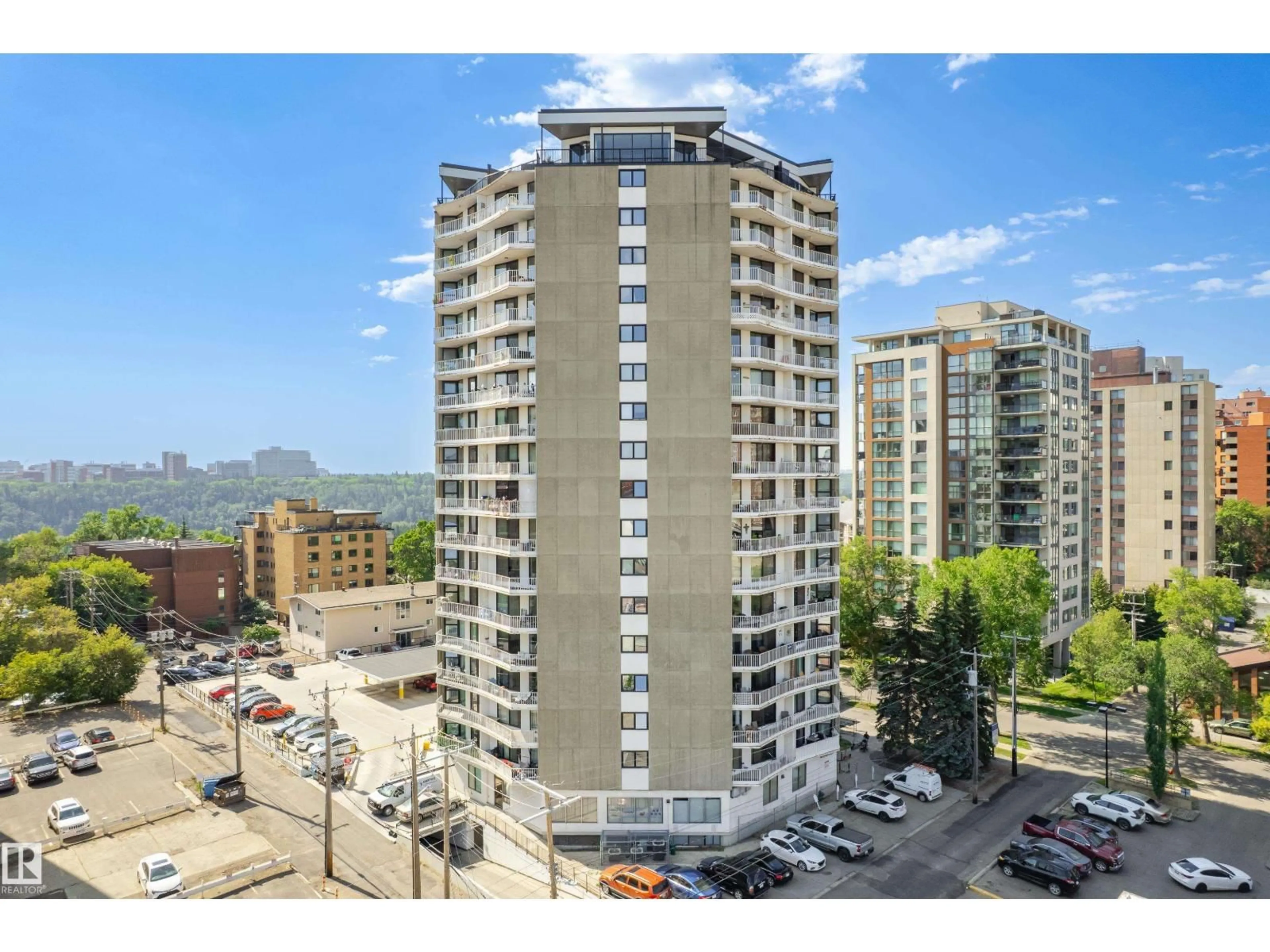 A pic from outside/outdoor area/front of a property/back of a property/a pic from drone, city buildings view from balcony for 1404 - 10045 117 ST, Edmonton Alberta T5K1W8