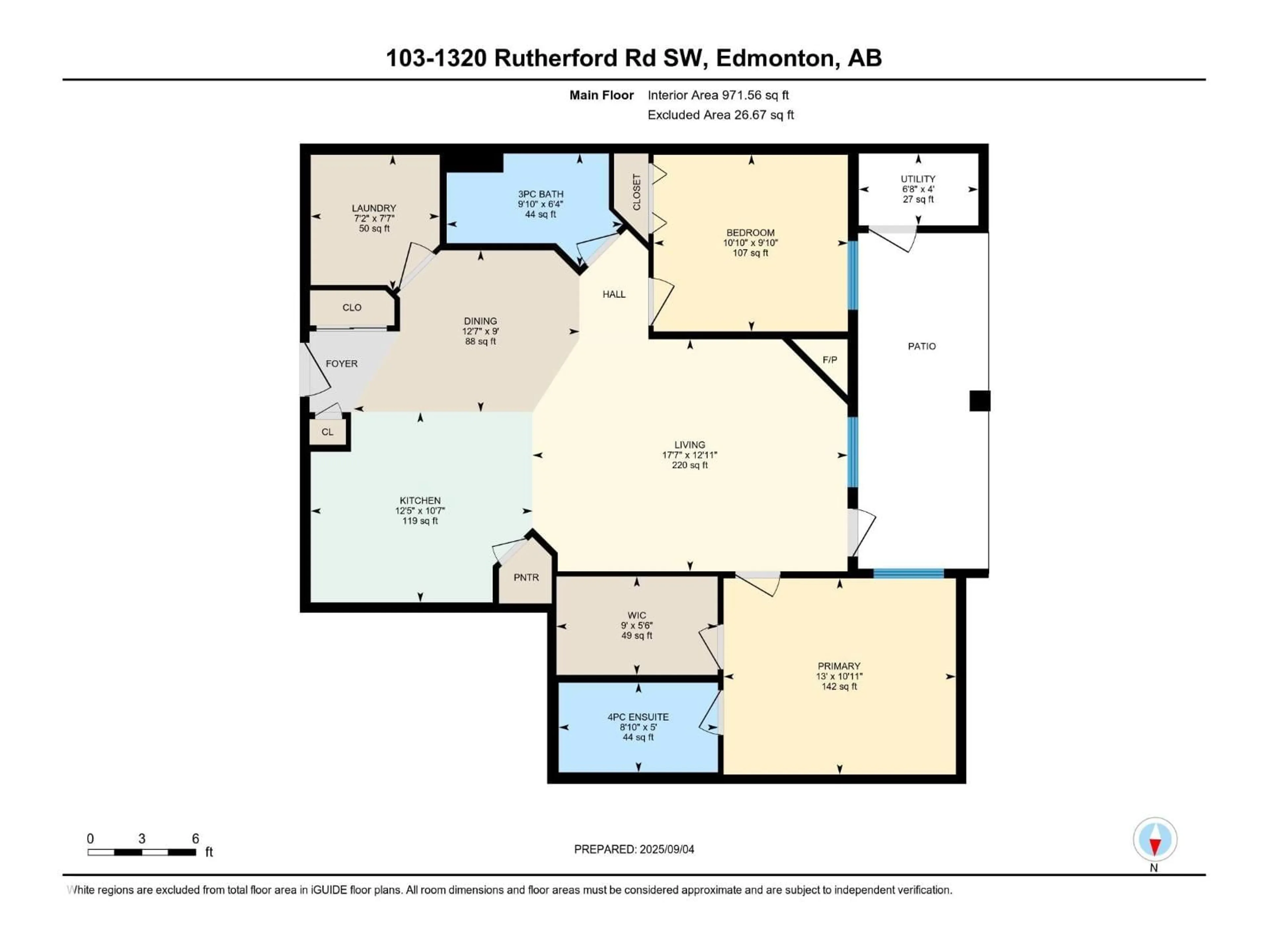 Floor plan for #103 - 1320 RUTHERFORD RD, Edmonton Alberta T6W0B6
