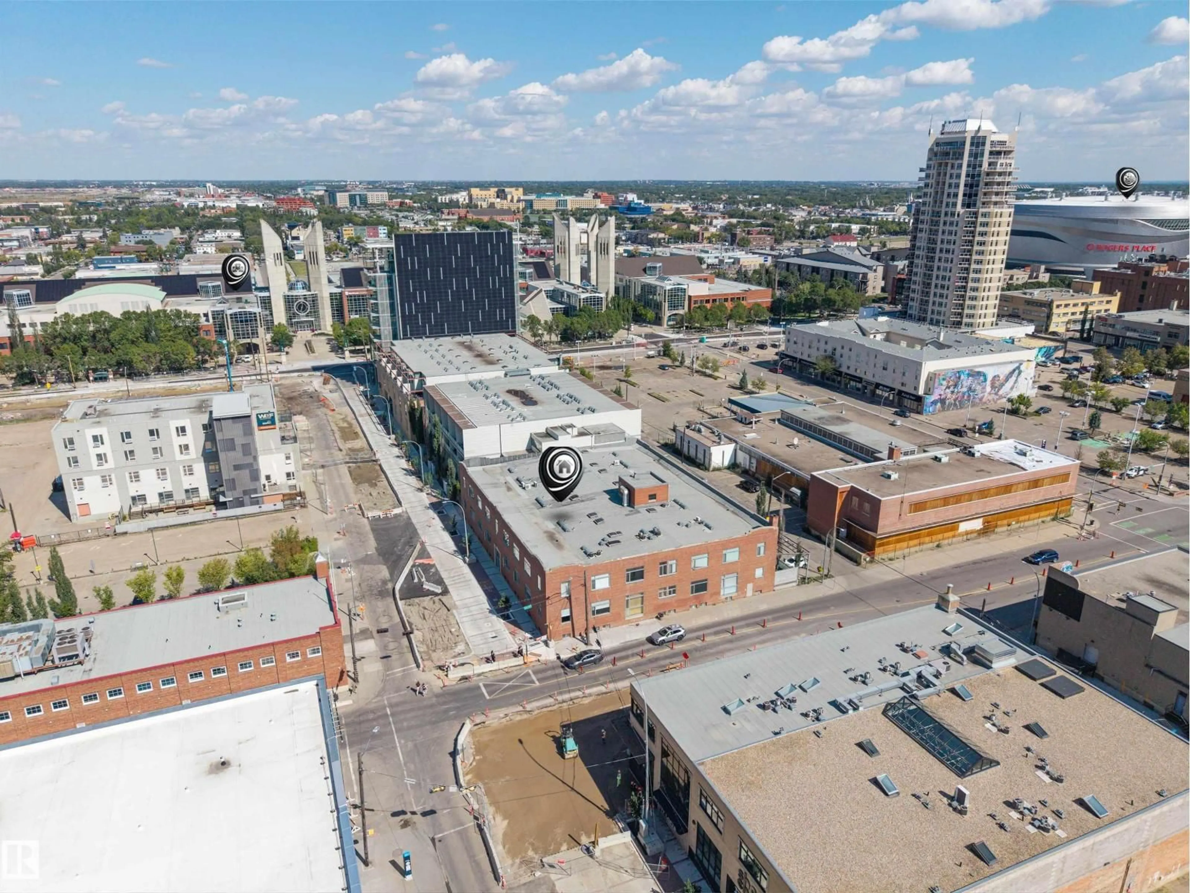 A pic from outside/outdoor area/front of a property/back of a property/a pic from drone, city buildings view from balcony for #114 - 10309 107 ST NW, Edmonton Alberta T5J1K3