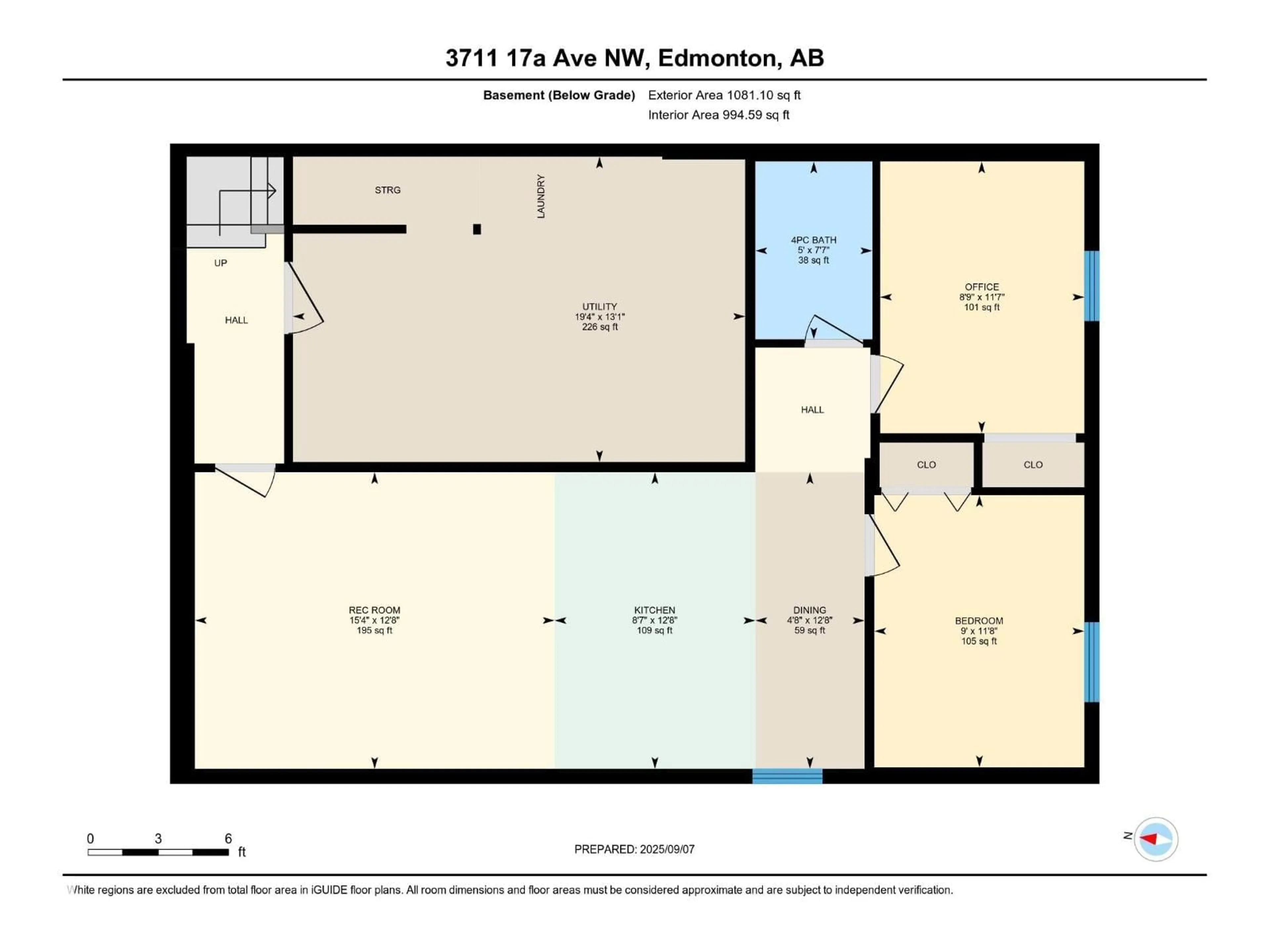 Floor plan for 3711 17A AV, Edmonton Alberta T6L2R3
