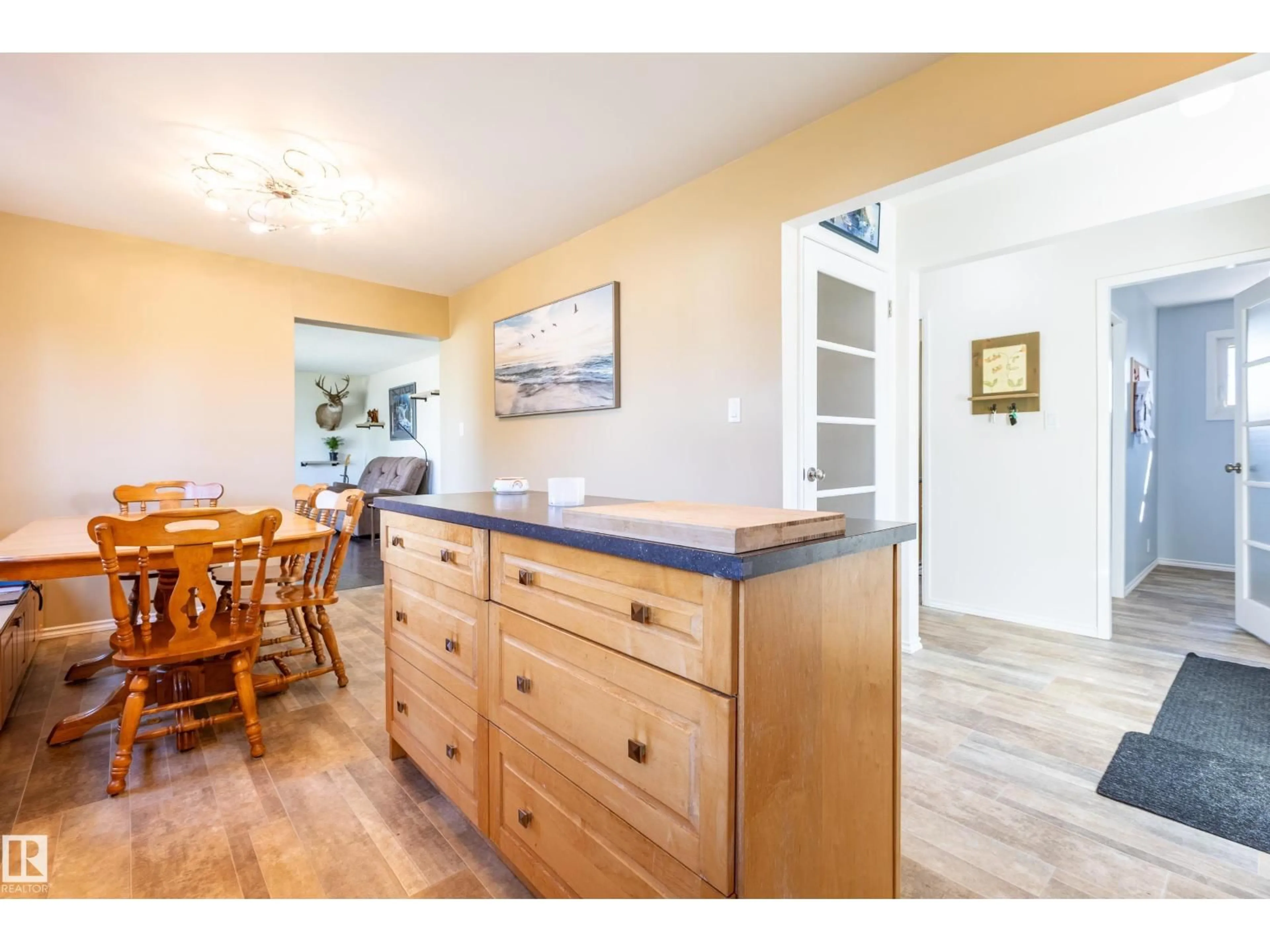 Open concept kitchen, wood/laminate floor for 4831 54 ST, Redwater Alberta T0A2W0