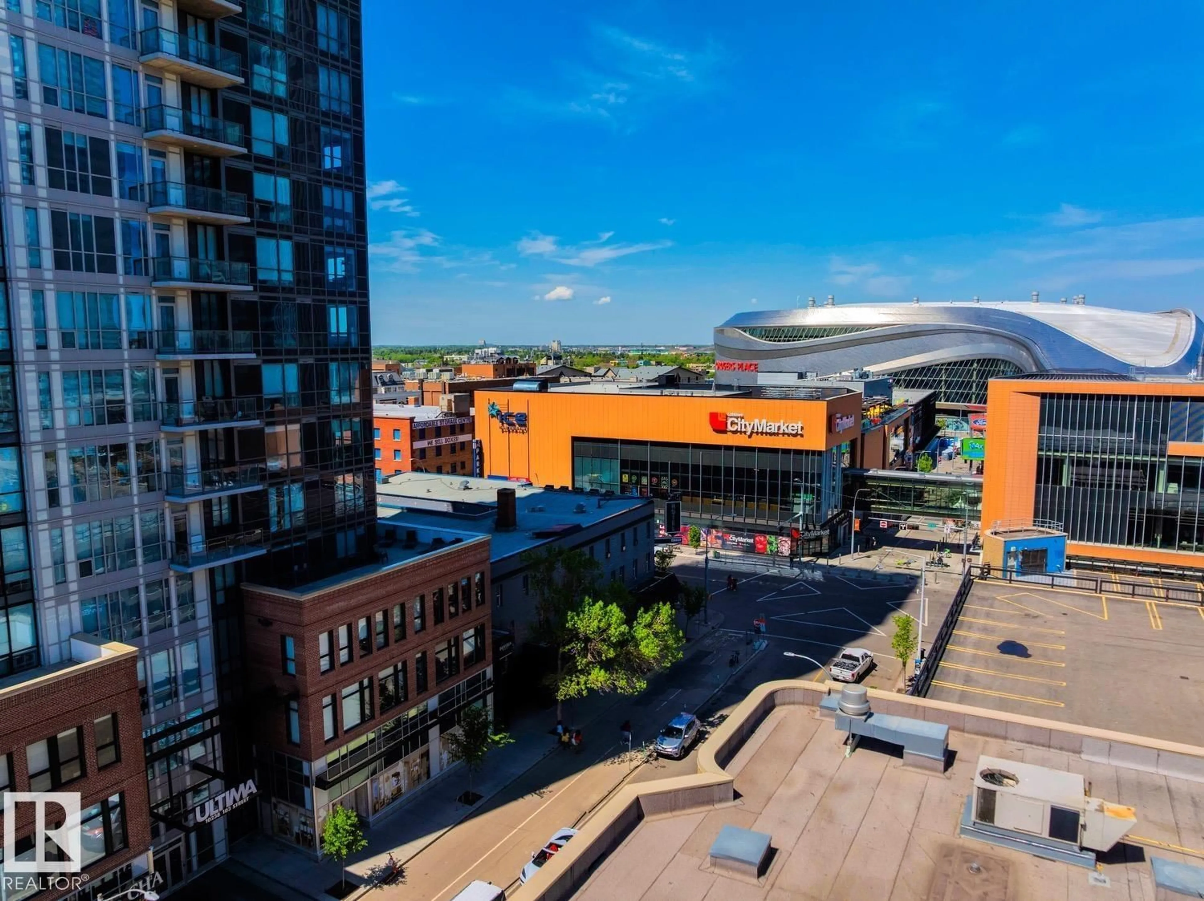 A pic from outside/outdoor area/front of a property/back of a property/a pic from drone, city buildings view from balcony for 604 - 10238 103 ST NW, Edmonton Alberta T5J0G6