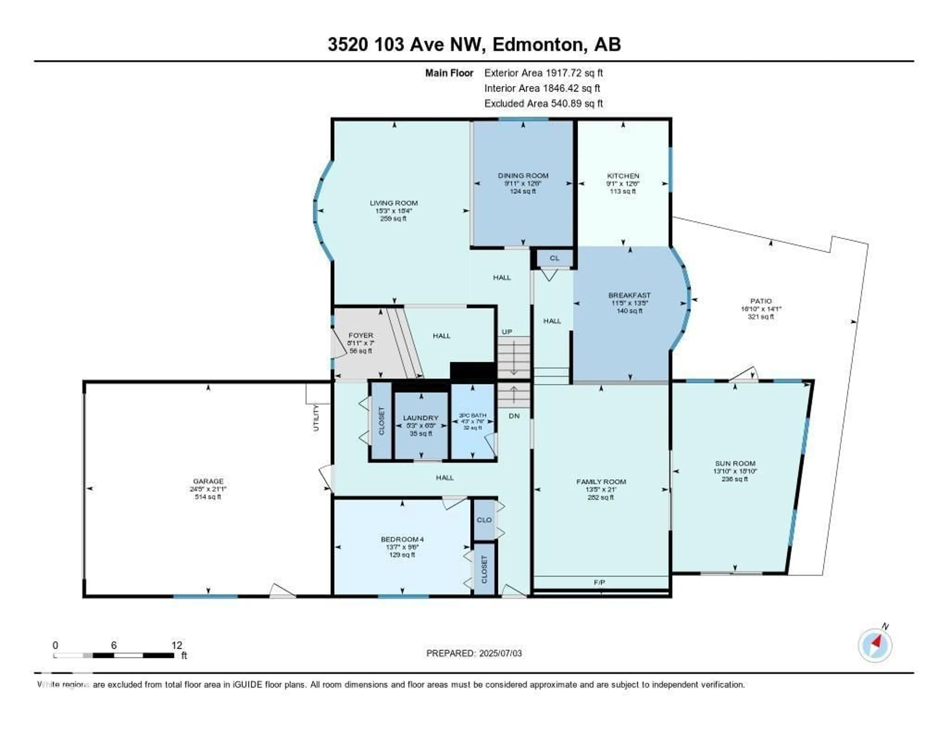 Floor plan for 3520 103 AV, Edmonton Alberta T5W0A7