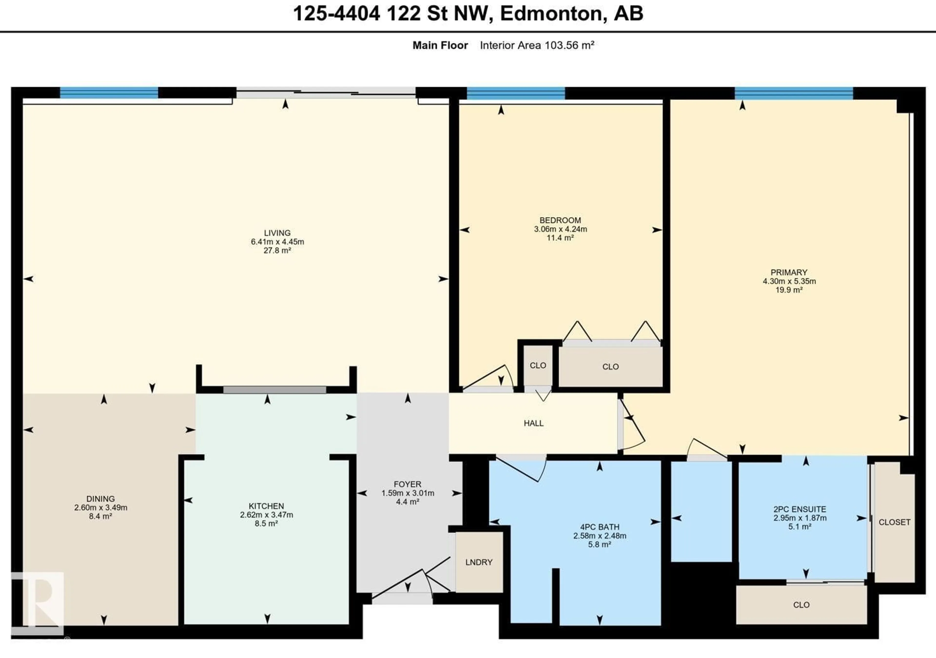 Floor plan for 125 - 4404 122 ST, Edmonton Alberta T6J4A9