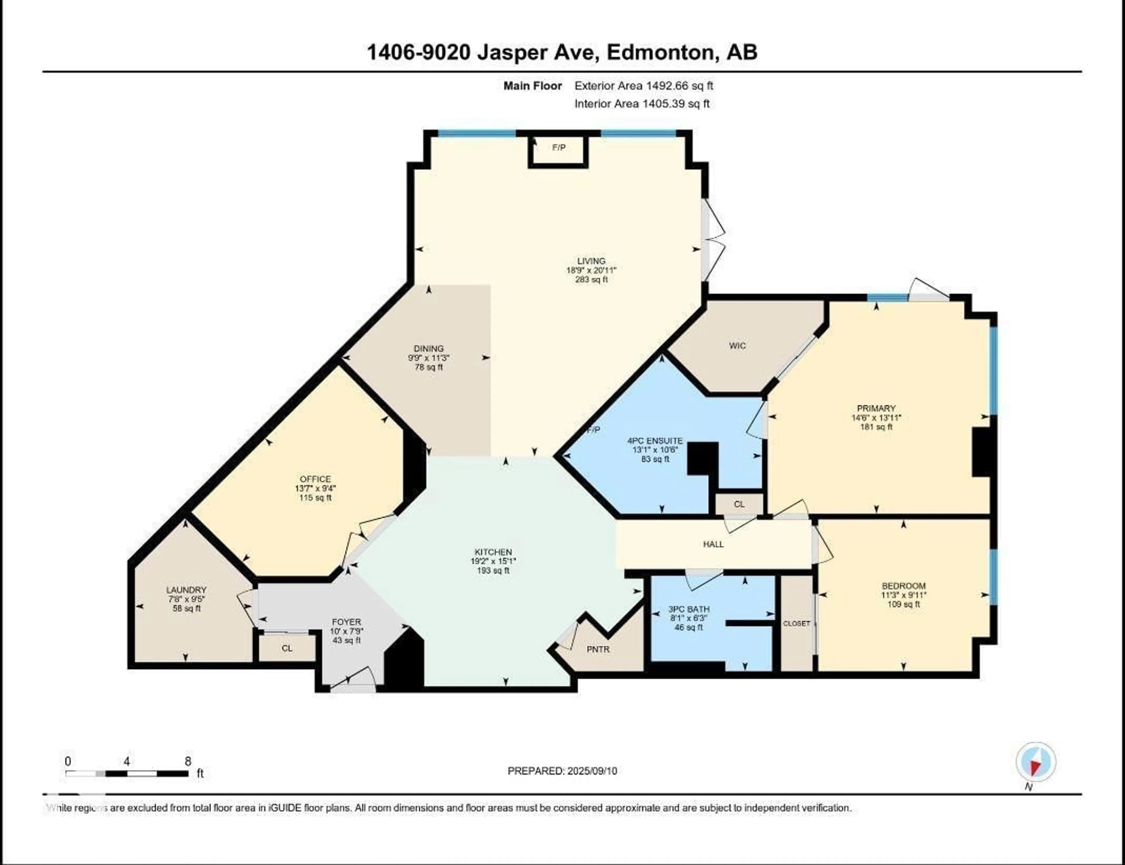 Floor plan for 1406 - 9020 JASPER AV, Edmonton Alberta T5H3S8