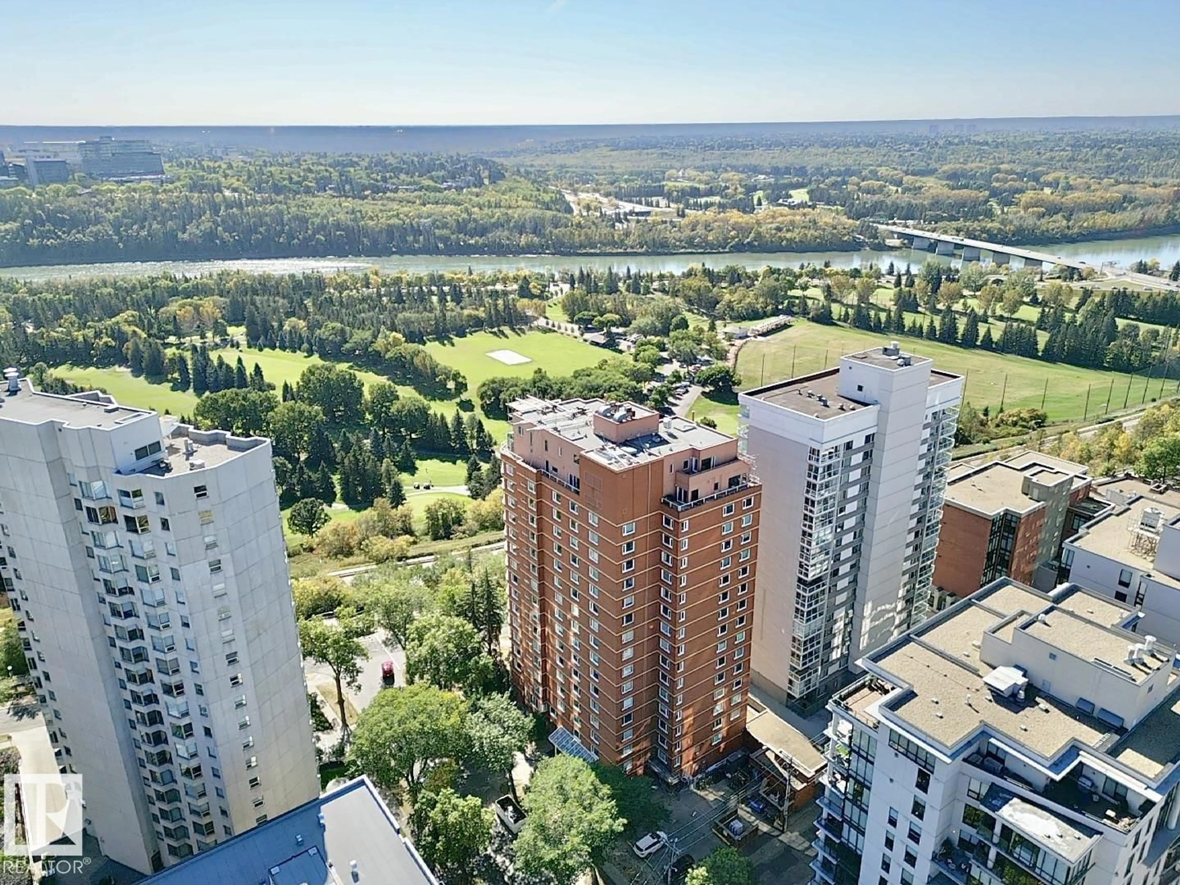 A pic from outside/outdoor area/front of a property/back of a property/a pic from drone, city buildings view from balcony for #201 - 10010 119 ST, Edmonton Alberta T5K1Y8