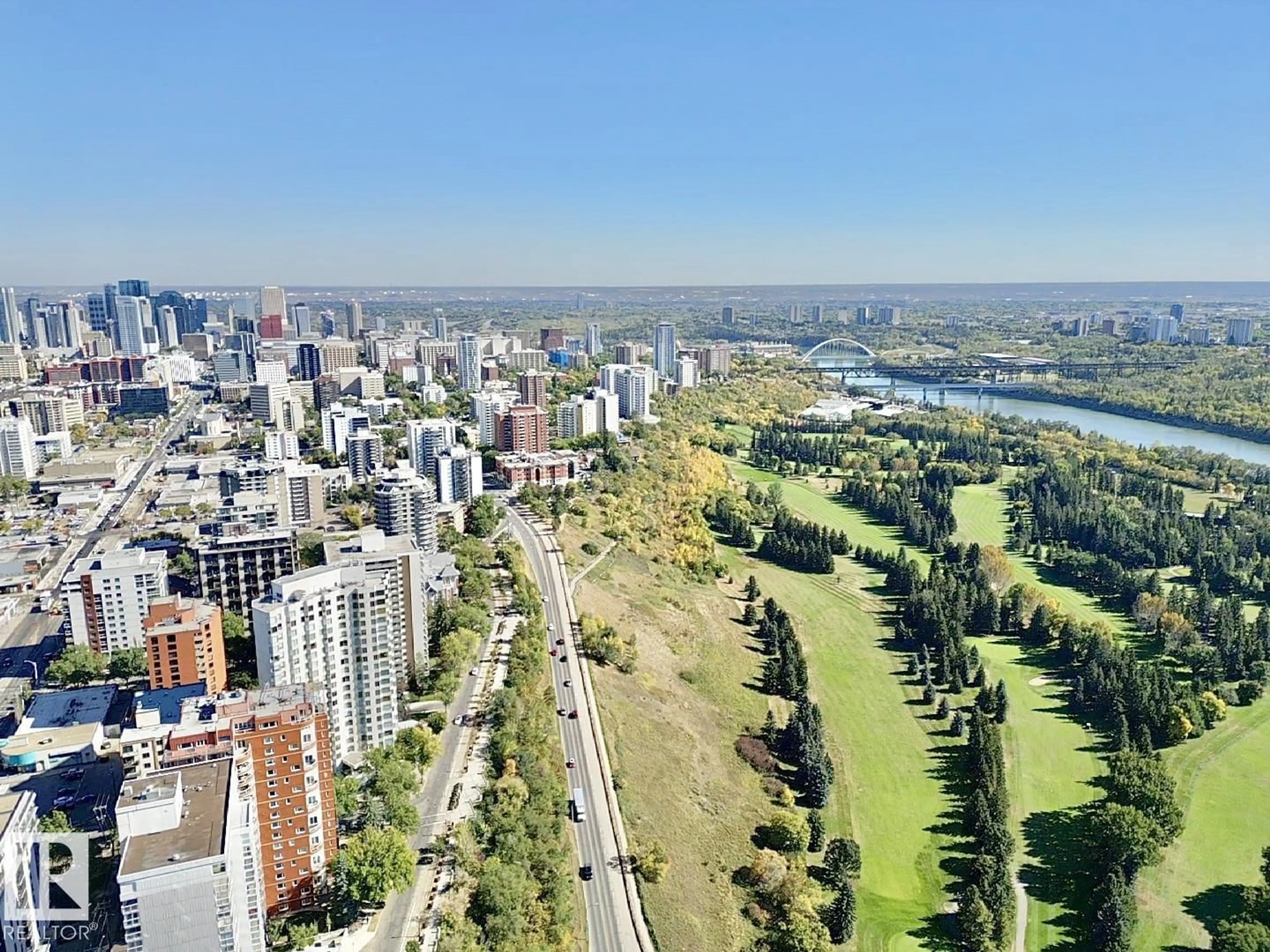 A pic from outside/outdoor area/front of a property/back of a property/a pic from drone, city buildings view from balcony for #201 - 10010 119 ST, Edmonton Alberta T5K1Y8