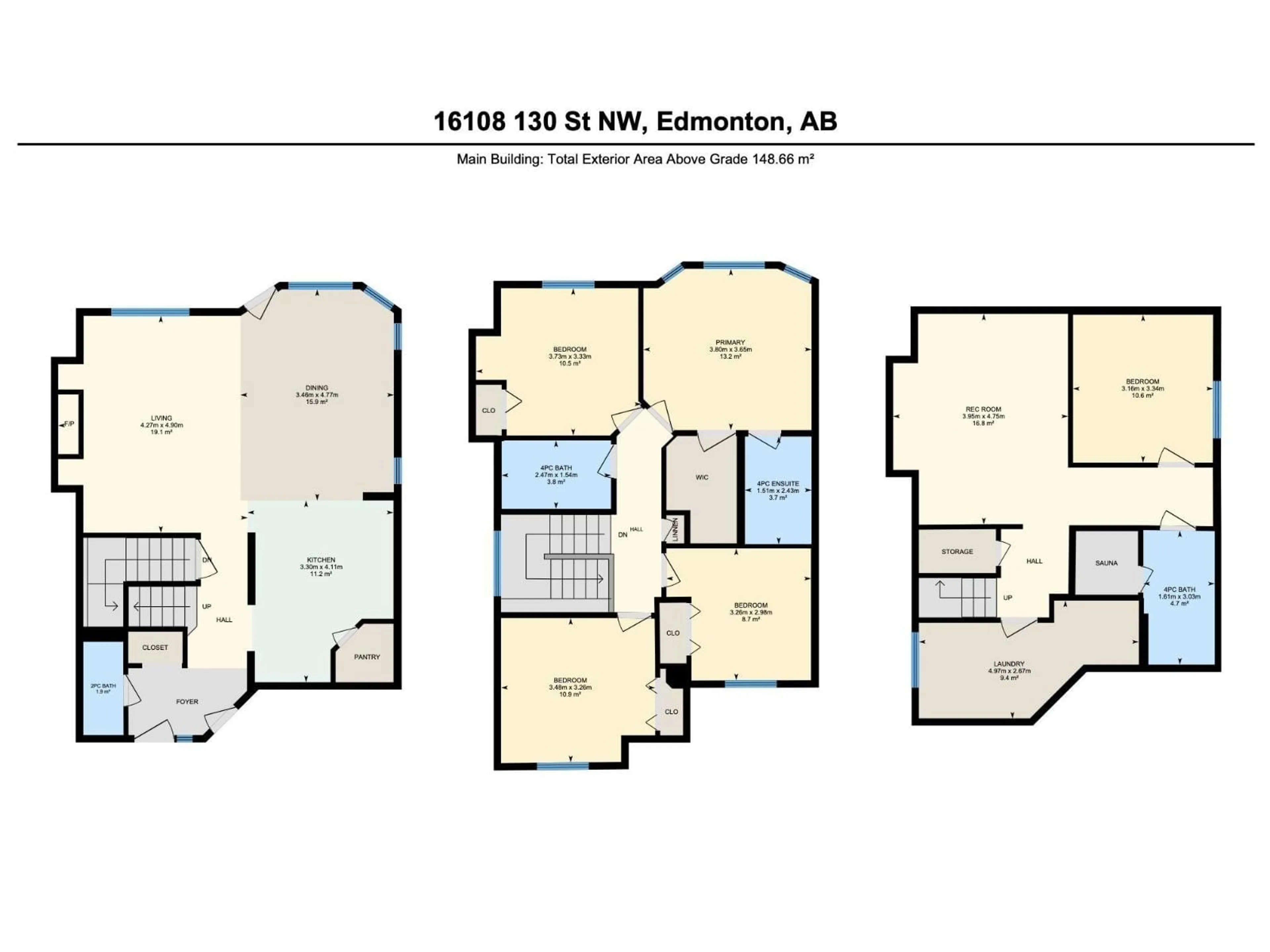 Floor plan for 16108 130 ST, Edmonton Alberta T6V1S9