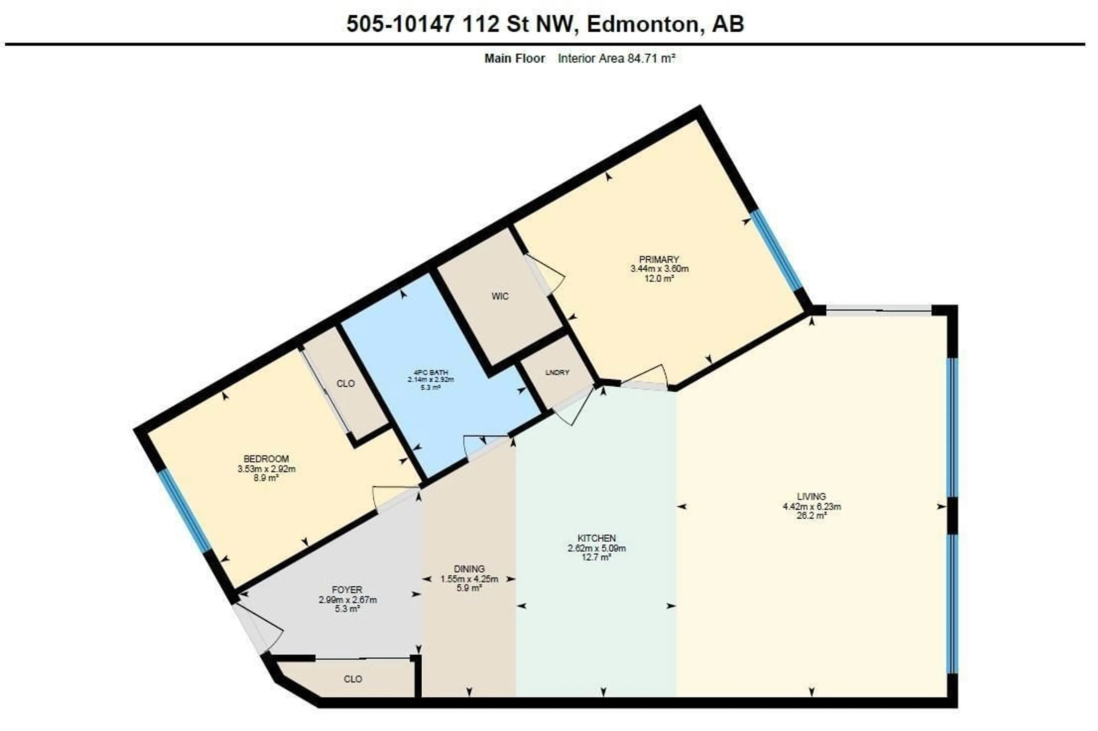 Floor plan for 10147 - 505 112 ST NW, Edmonton Alberta T5K1M1