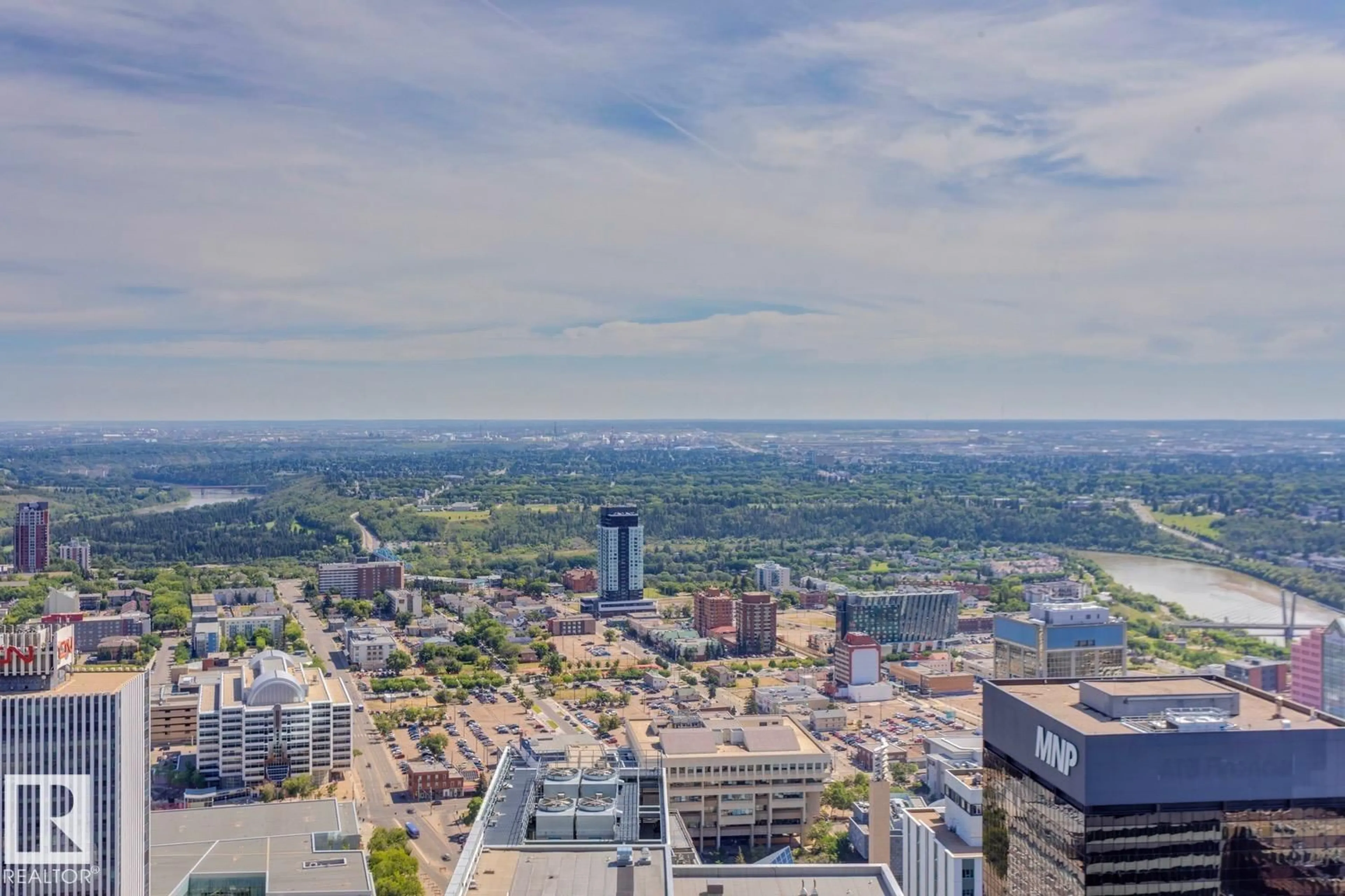 A pic from outside/outdoor area/front of a property/back of a property/a pic from drone, city buildings view from balcony for 4503 10360 102 NW, Edmonton Alberta T5J0K6