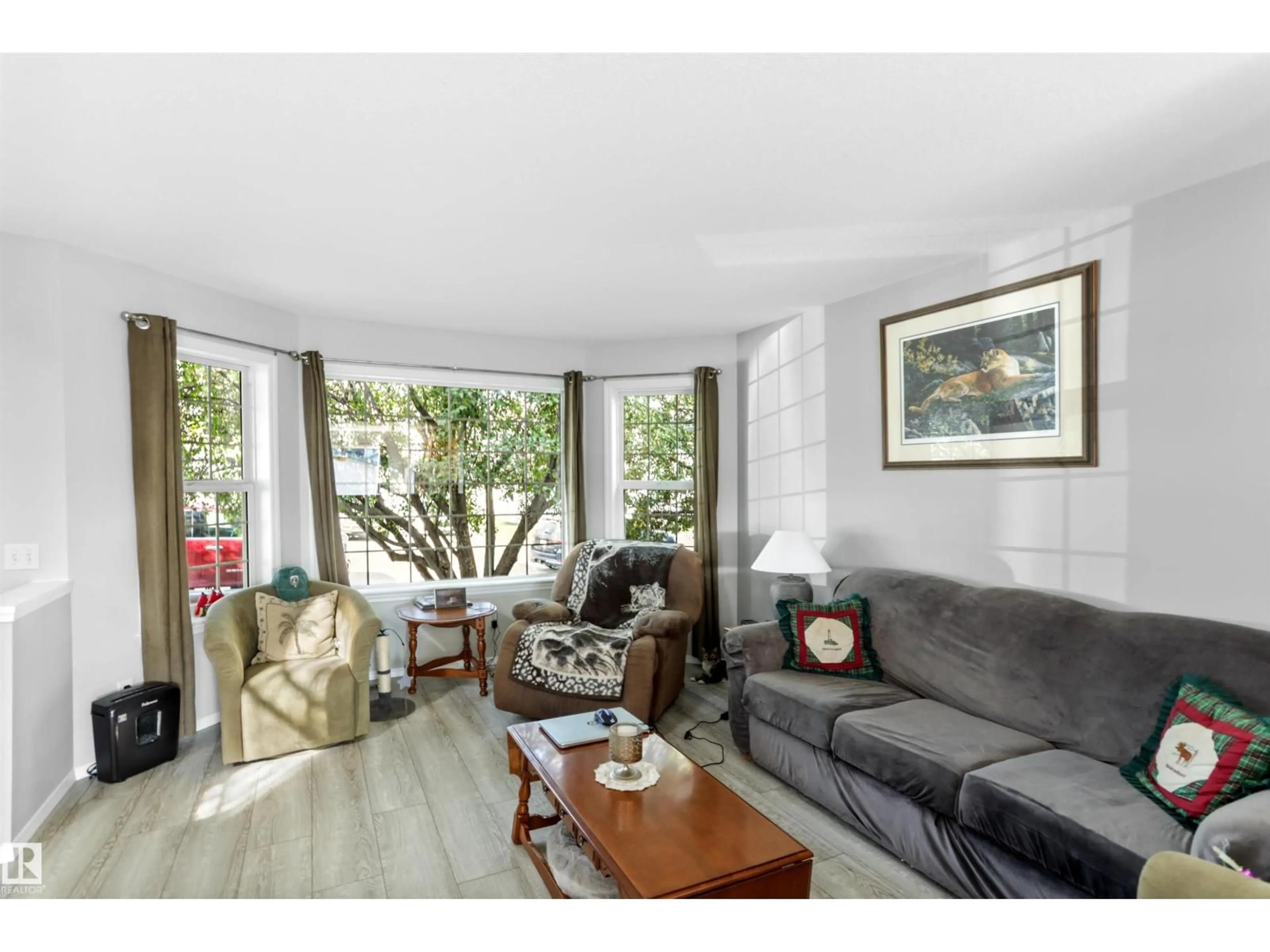 Living room with furniture, wood/laminate floor for 80 BIRCHWOOD DR, Devon Alberta T9G2J1