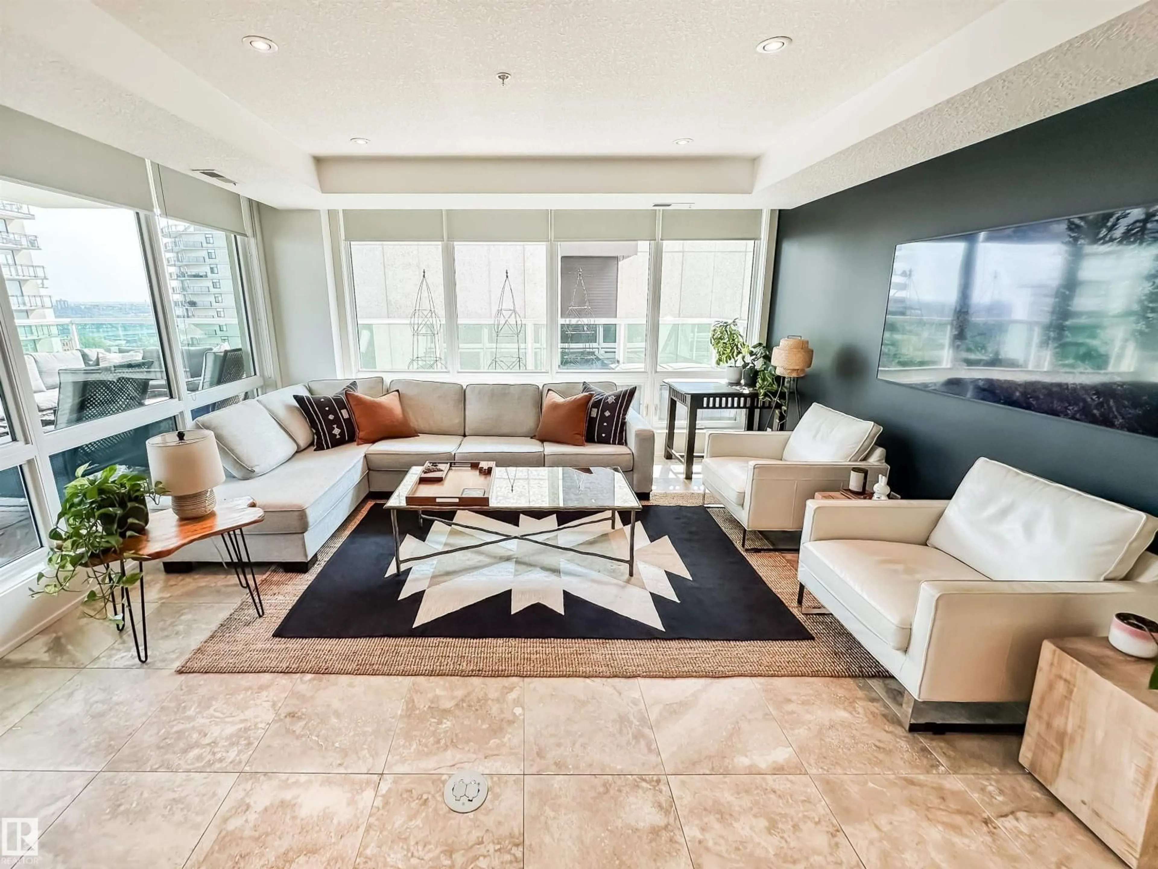 Living room with furniture, ceramic/tile floor for 1102 - 10055 118 ST, Edmonton Alberta T5K0C1